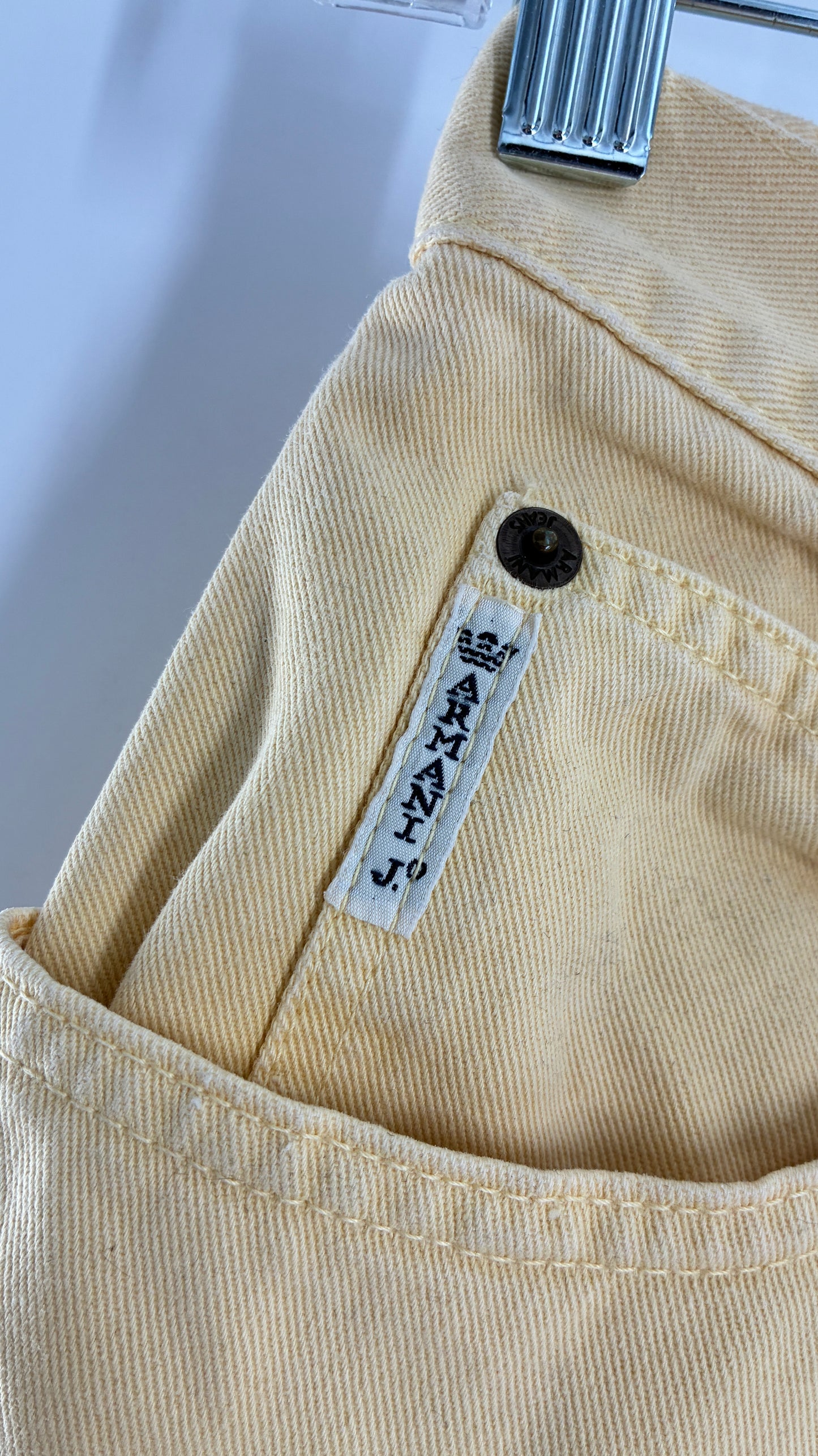 Vintage GIORGIO ARMANI Baby Yellow High Waisted Jeans with 80s Jacron Made in Italy  (29)