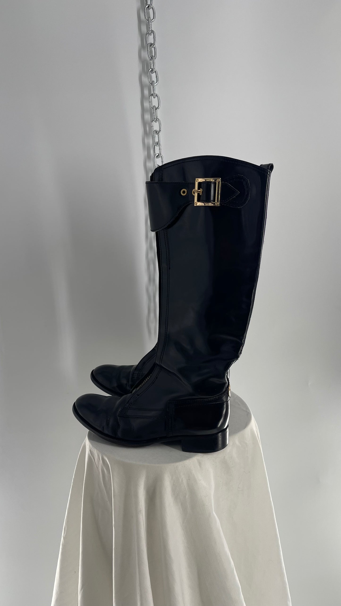 Vintage Tory Burch Patent Leather Bronze Zipper Front Riding Boots (8)