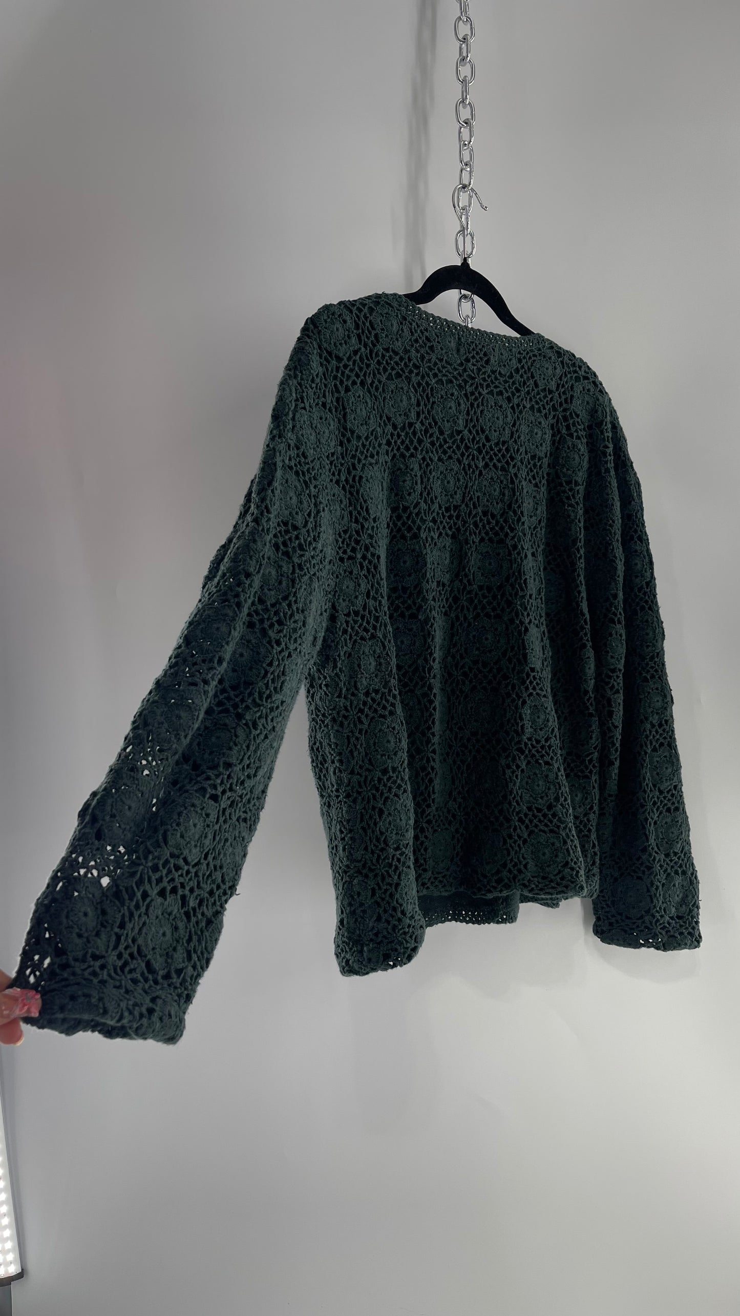 Vintage Dark Green Crochet Cardigan Sweater