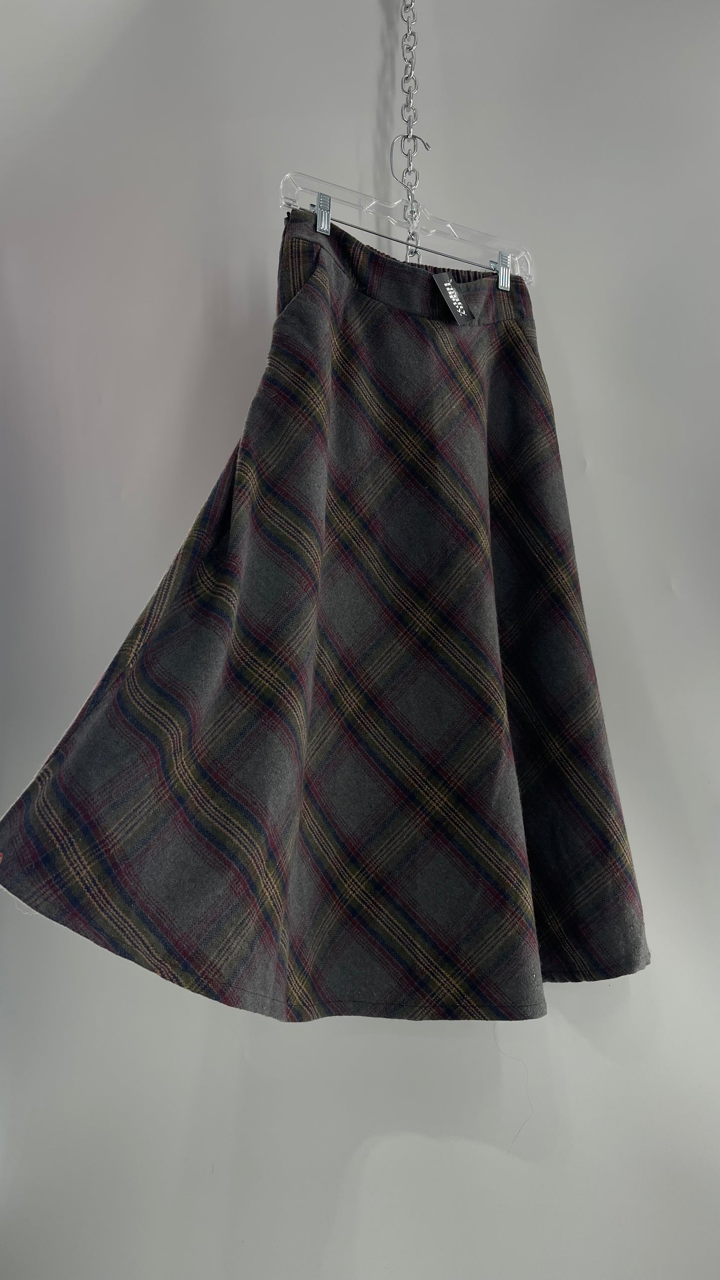 Vintage Gray Plaid Knit Full Length Skirt (Small/28 Waist)