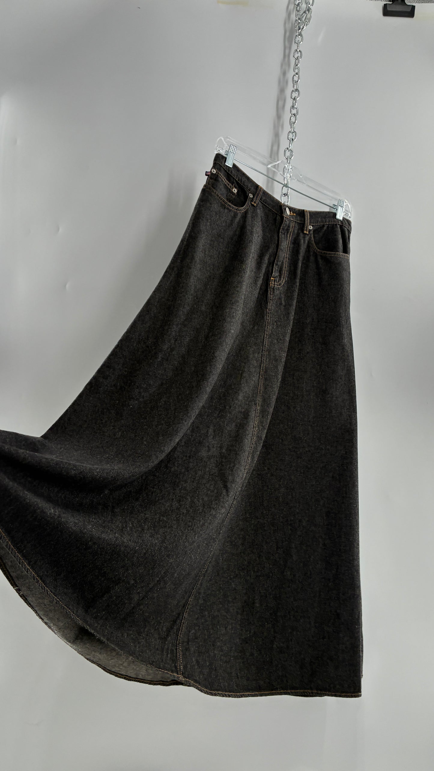 Vintage Ralph Lauren 100% Cotton Dark Wash Denim Full Length Skirt  (6)