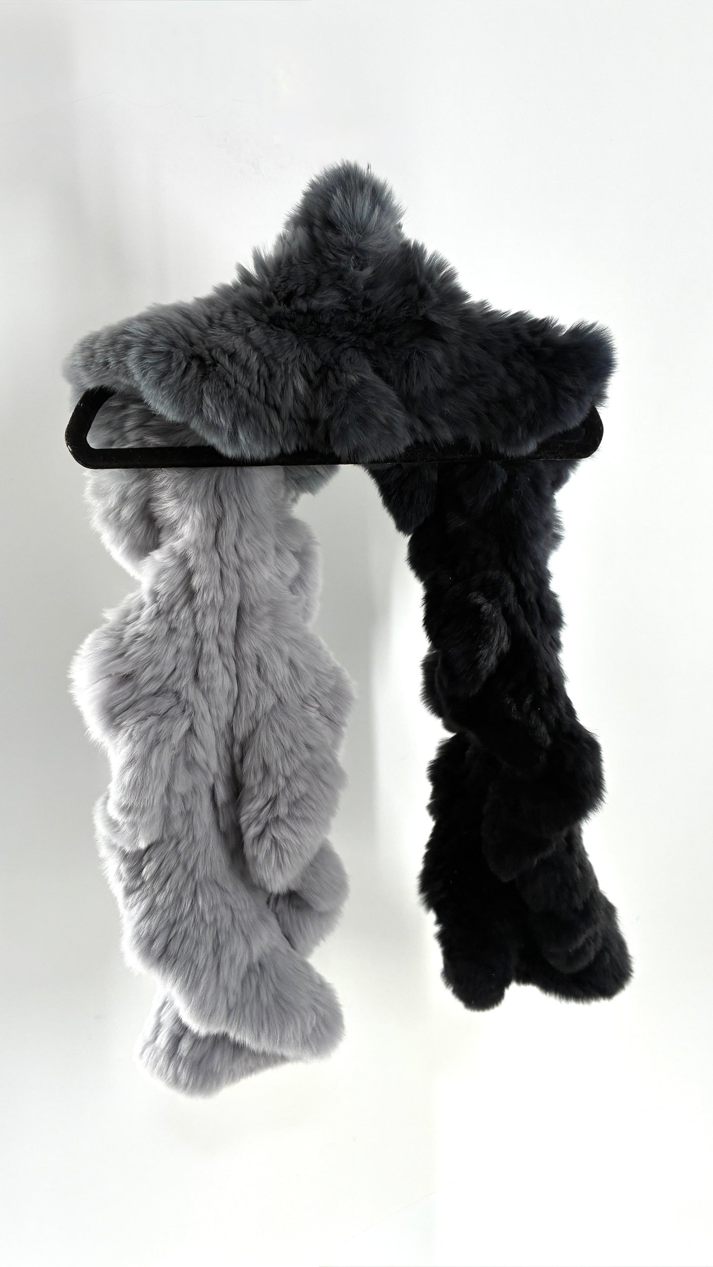 Vintage LINDA RICHARDS LUXURY Genuine Rabbit Fur Gradient Gray to Black Scarf