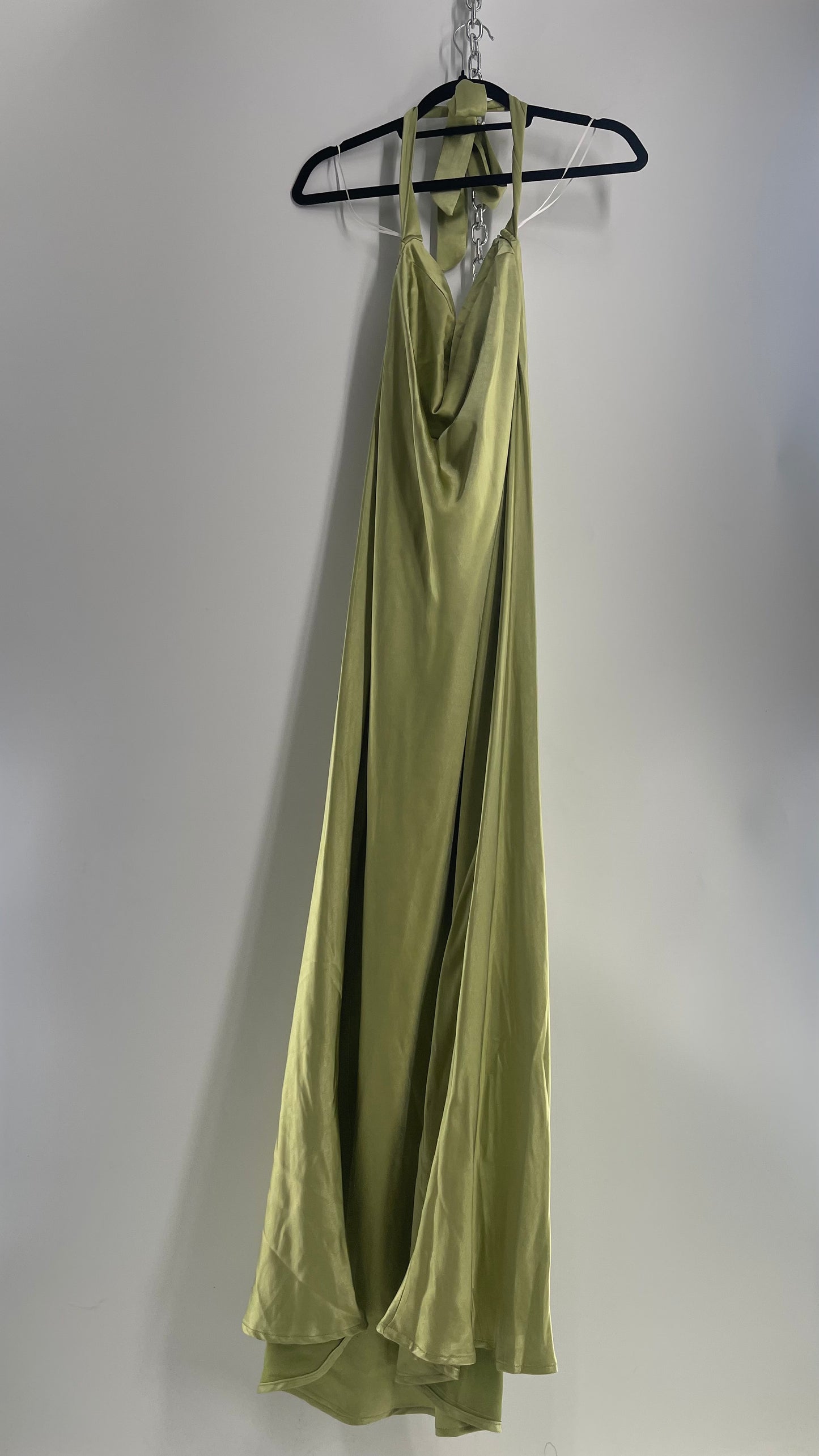 Princess Polly Green Silky Shiny Full Length Gown with Tags Attached (12)