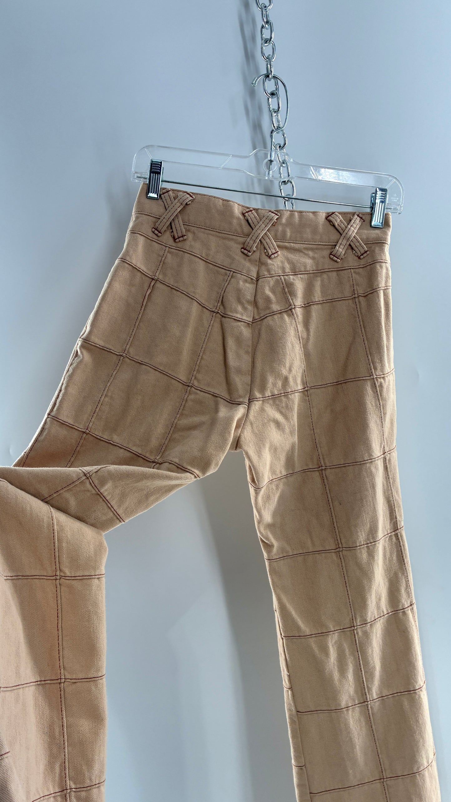 Vintage Tan Patchwork Flare with “X” Belt Loops (XS/S)