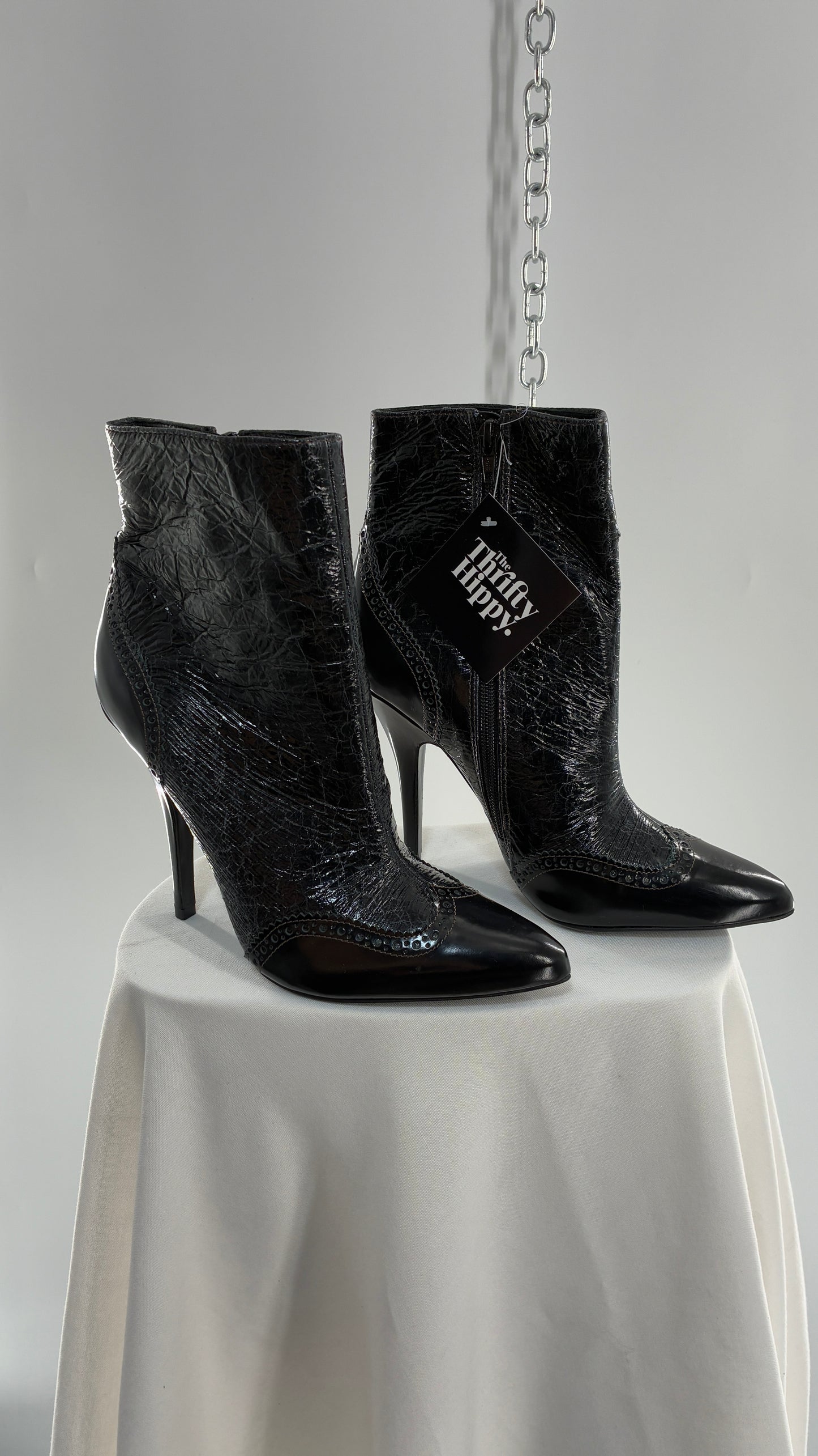 Vintage TORY BURCH Black Patent Leather Stiletto Boots  (9.5)