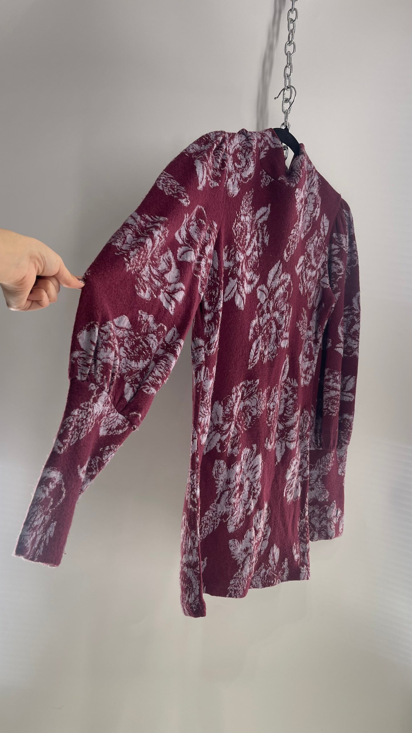 Free People Burgundy Floral Sweater Dress (Medium)