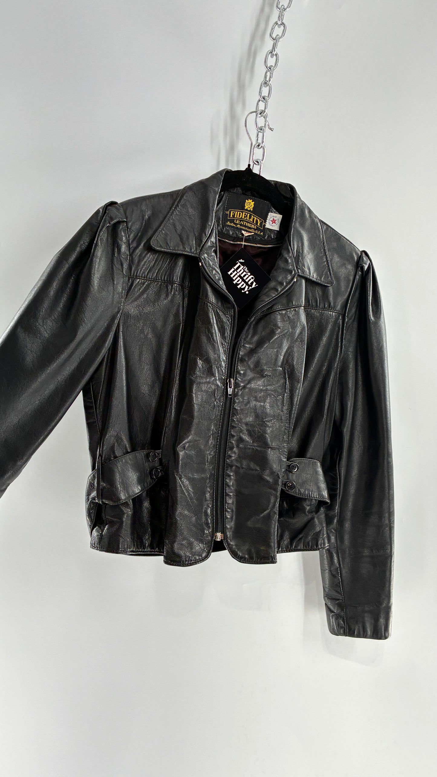 Vintage FIDELITY LEATHERS Cropped and Collared Motorcycle Jacket (Small)