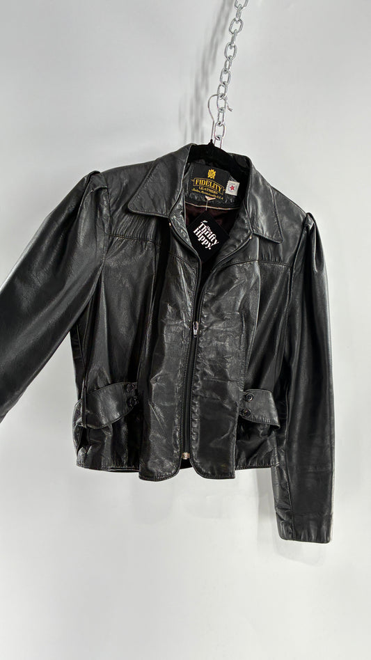Vintage FIDELITY LEATHERS Cropped and Collared Motorcycle Jacket (Small)