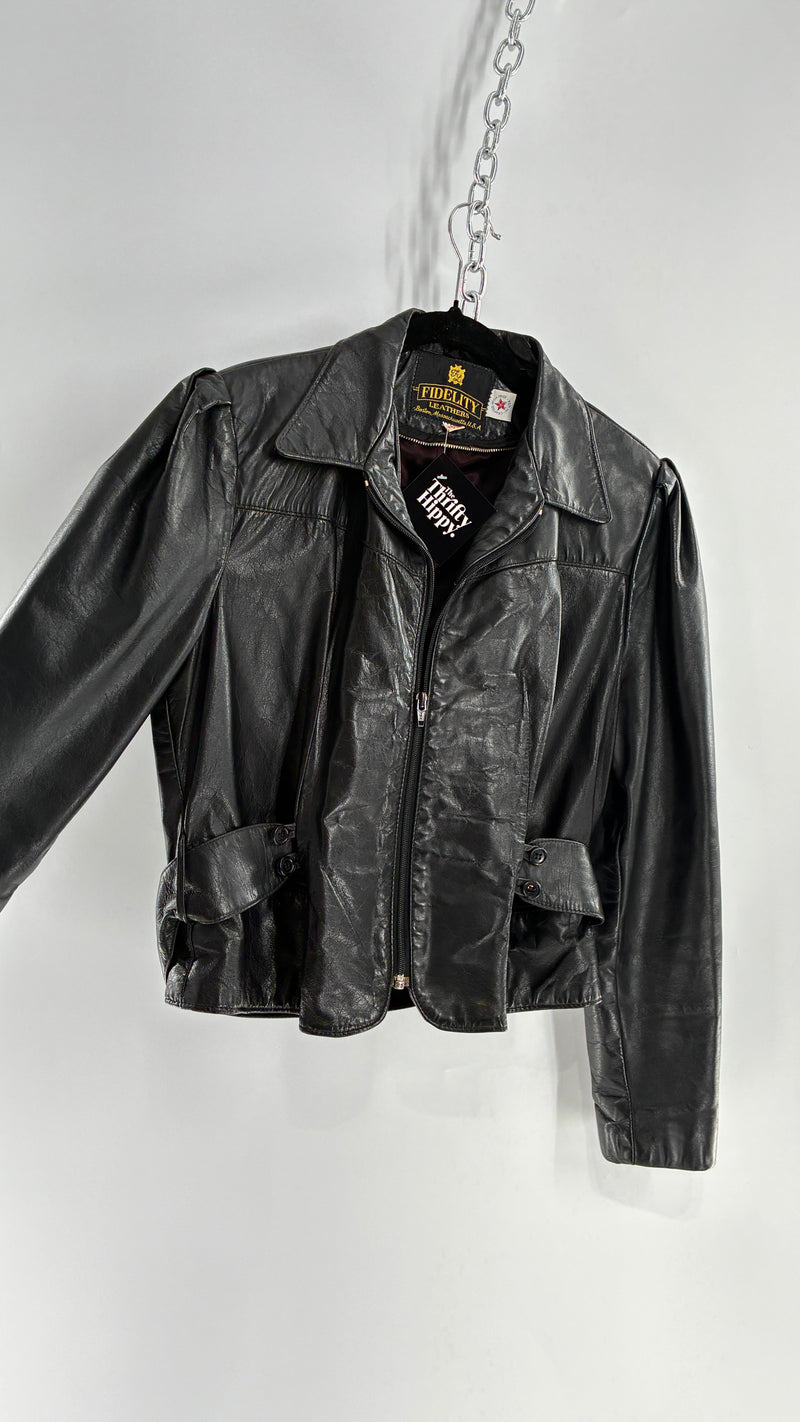 Vintage FIDELITY LEATHERS Cropped and Collared Motorcycle Jacket (Small)