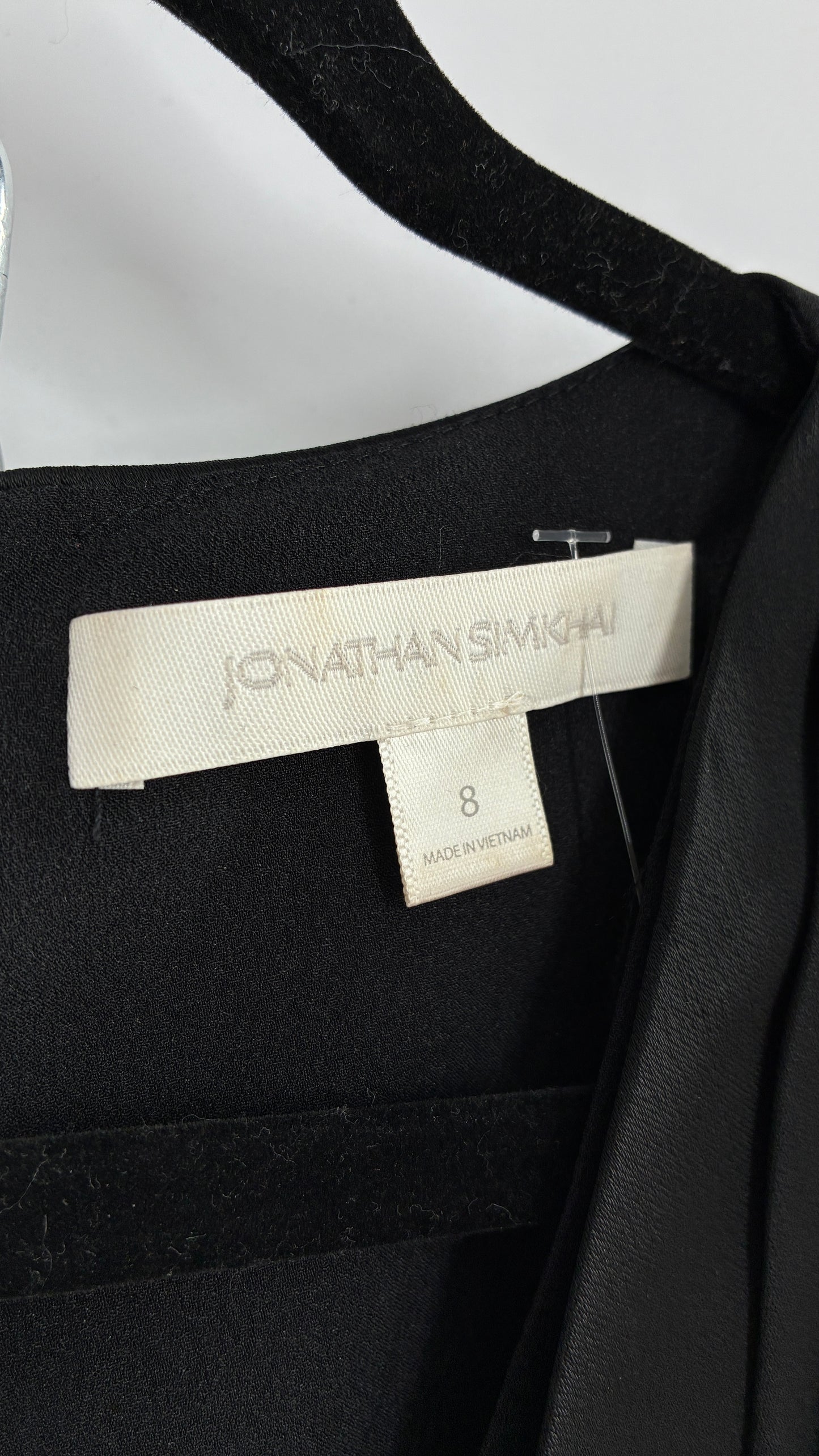 JONATHAN SIMKHAI Black Silky Mini Dress with Exaggerated, Draped Cold Shoulders (8)