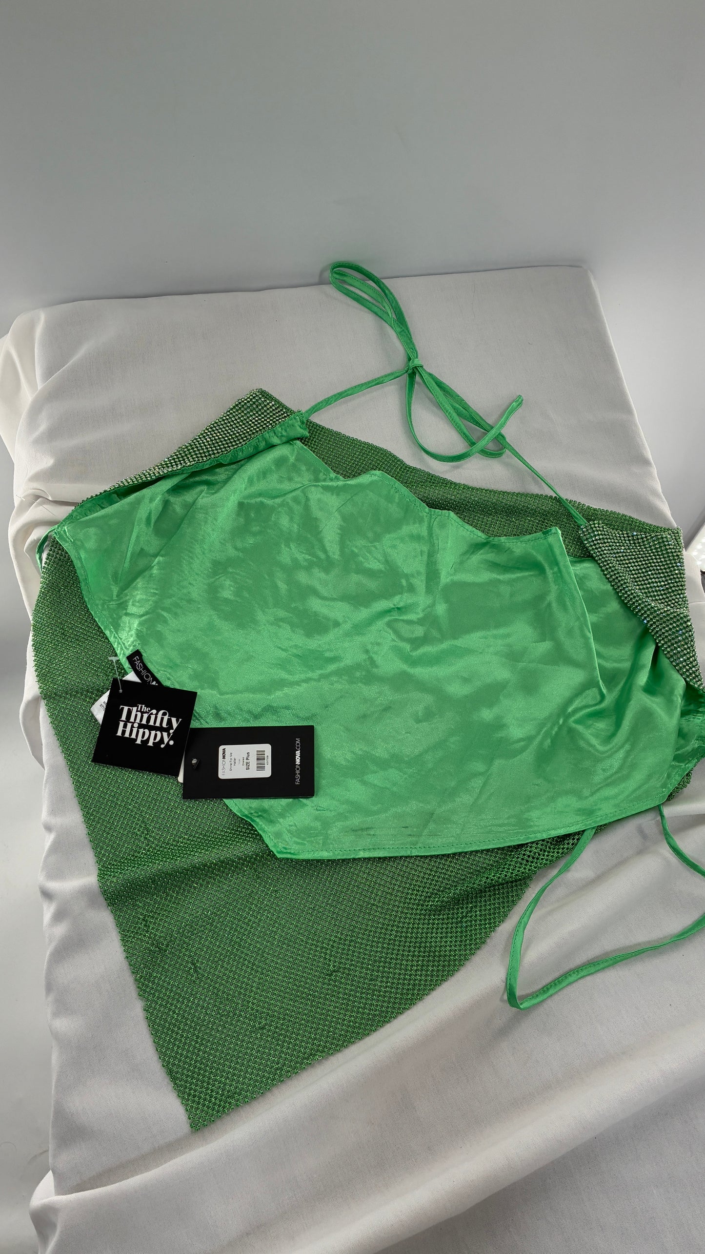 Fashion Nova Backless Green Backless Metal Mesh Halter with Tags Attached (Plus)