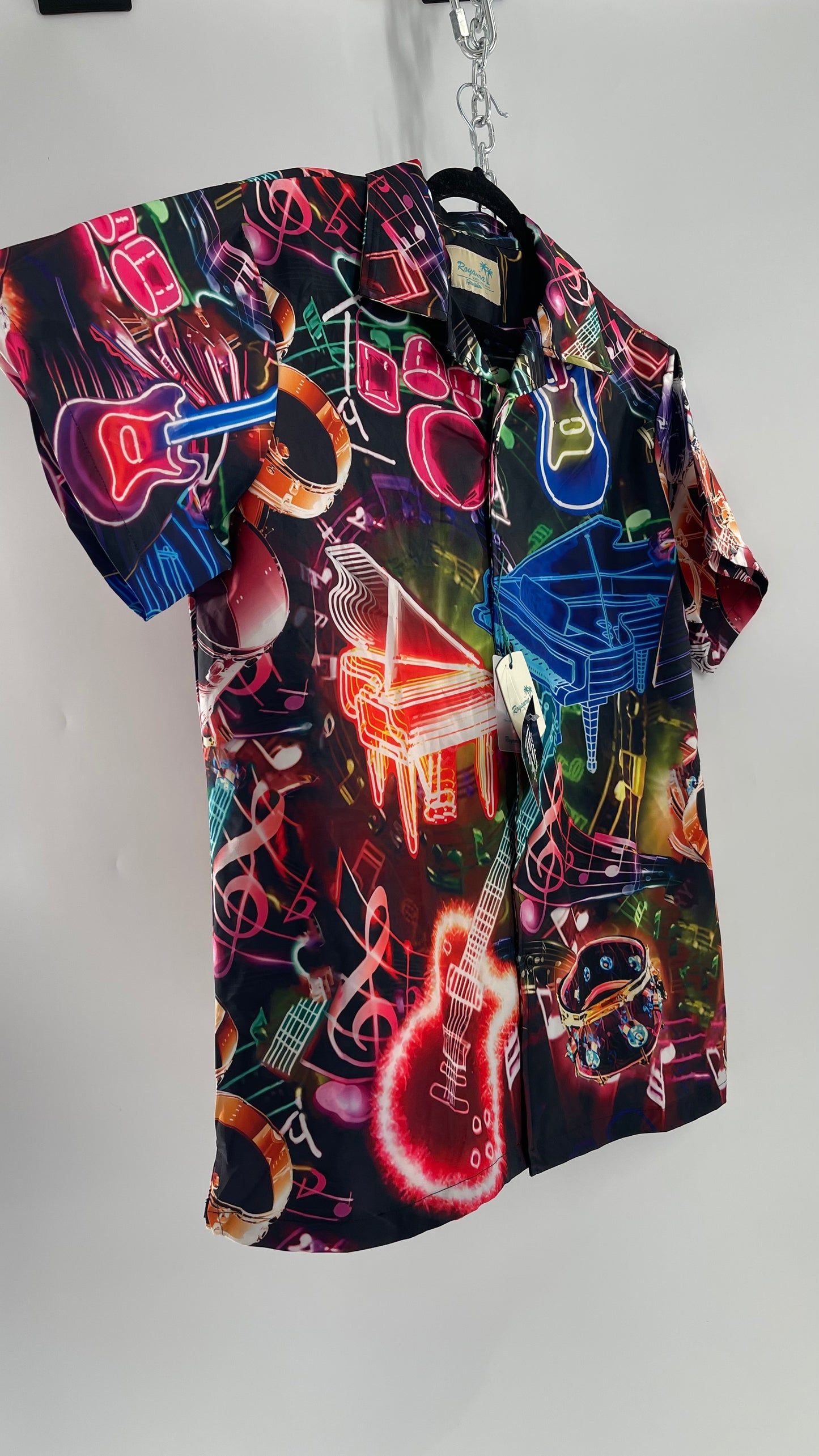 Deadstock Vintage Neon Music Motif Short Sleeve Button Up (Large)