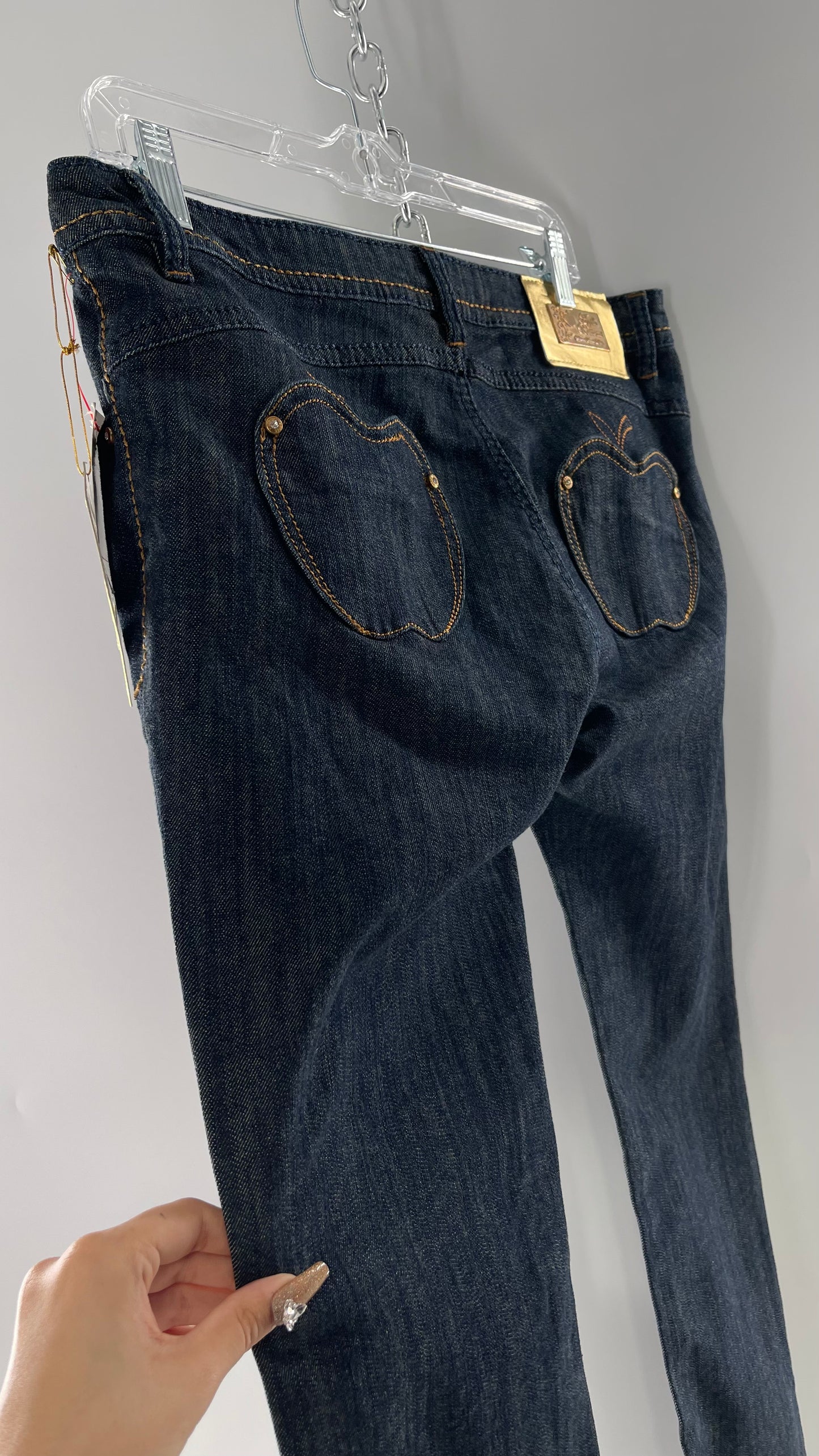 Deadstock Apple Bottom Jeans with  Gold Embossed Jacron and Apple Patch Pockets (13/14)