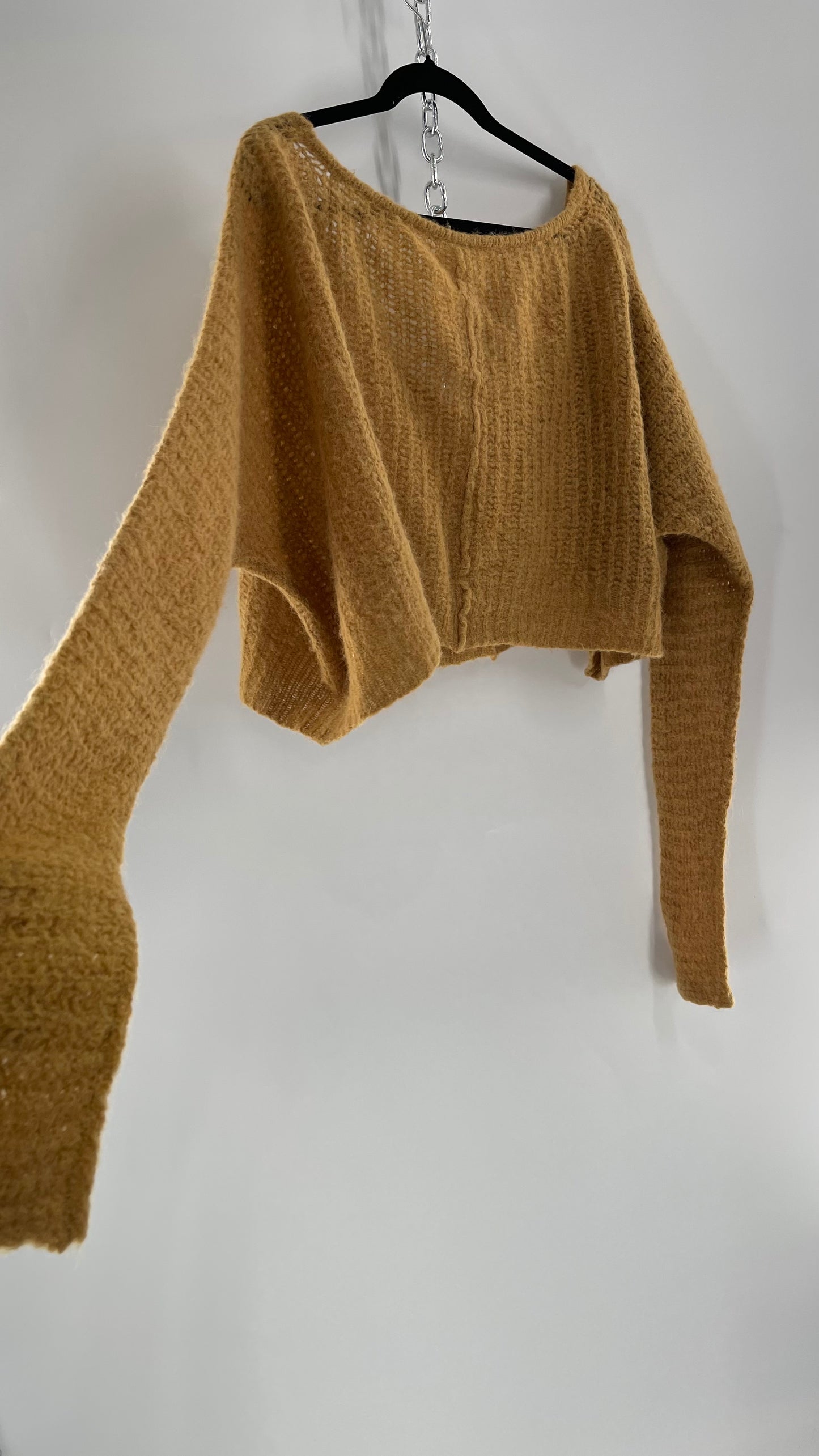 Free People Mustard Knit Cropped Sweater (XS) 88% Alpaca Fur