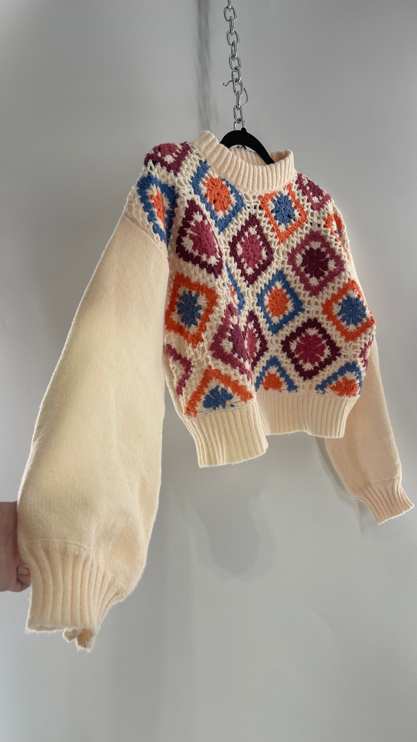 Vintage Granny Square Thick Knit Sweater (Medium)