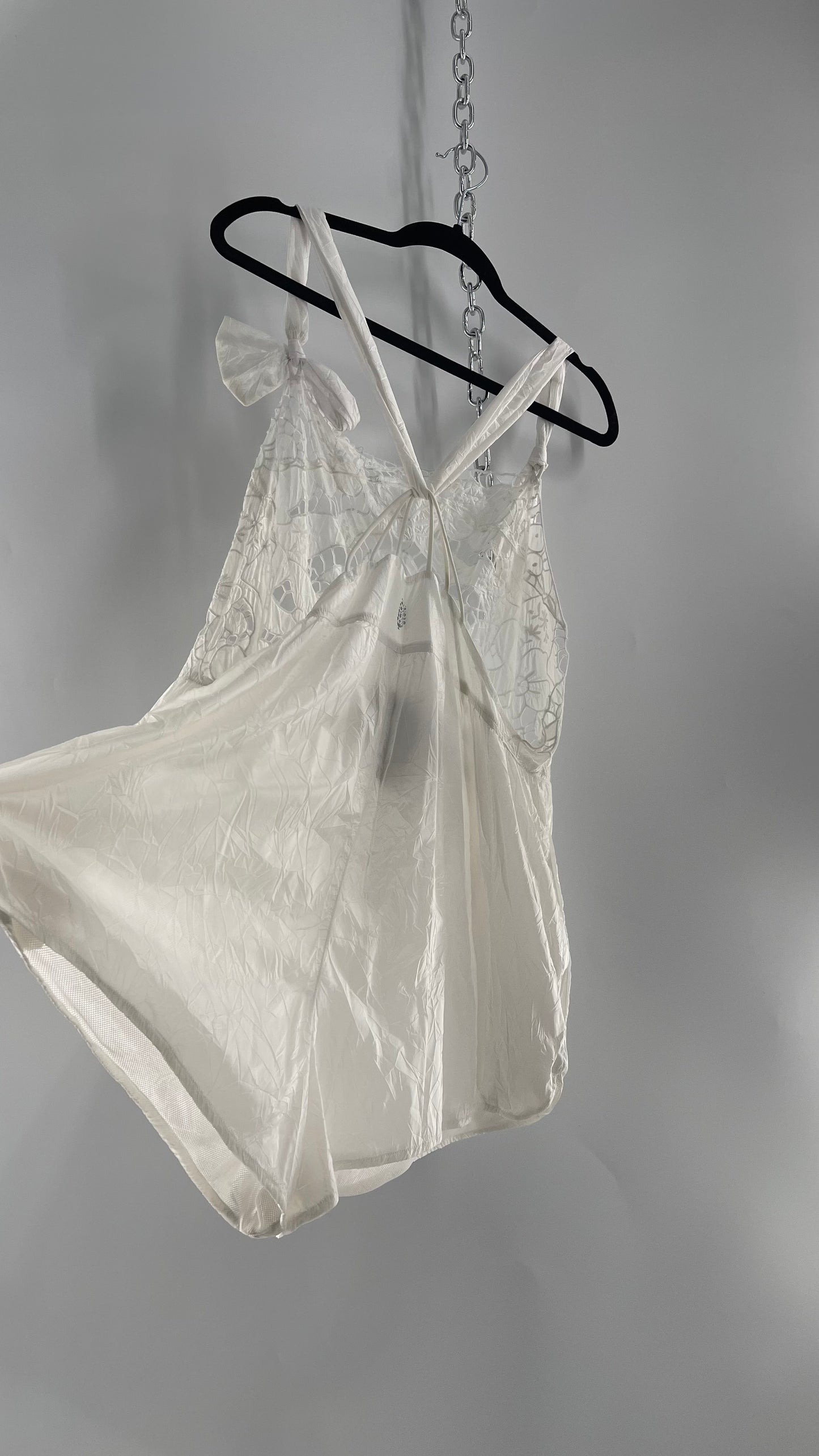 Free People Movement White Athliesure Romper with Lace Bodice and Open Back (Large)