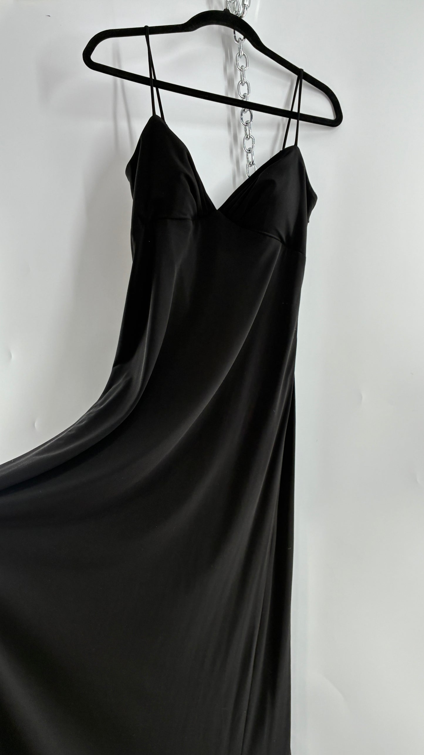 Vintage JS COLLECTION Black Full Length Gown with Jeweled Appliqué and Pleated Back (12)