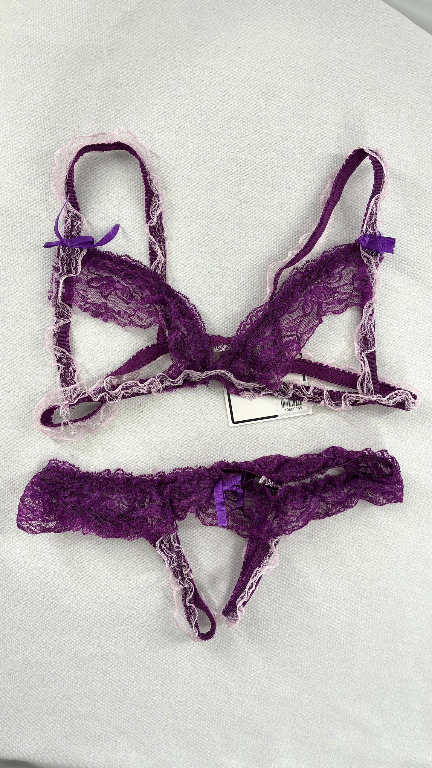 Deadstock Vintage NEVER WORN Purple Lace Cut Out Lingerie Set