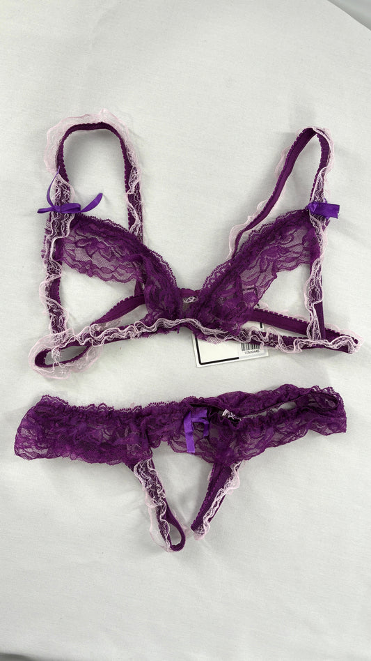 Deadstock Vintage NEVER WORN Purple Lace Cut Out Lingerie Set