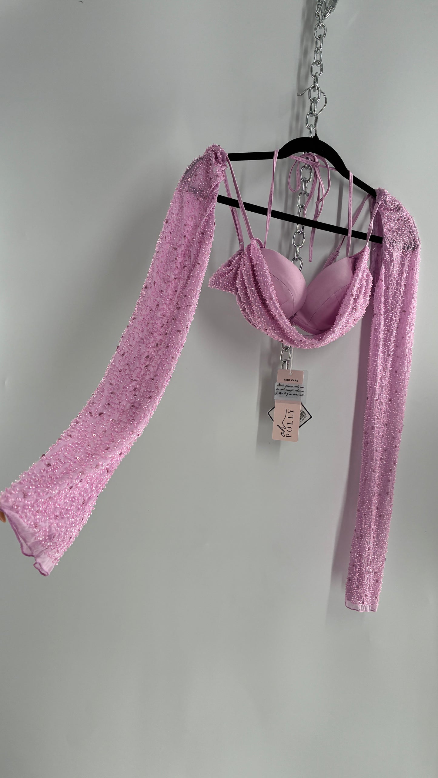 Princess Polly Beaded Shrug, Drape Front Lilac Long Sleeve with Tags Attached (6)
