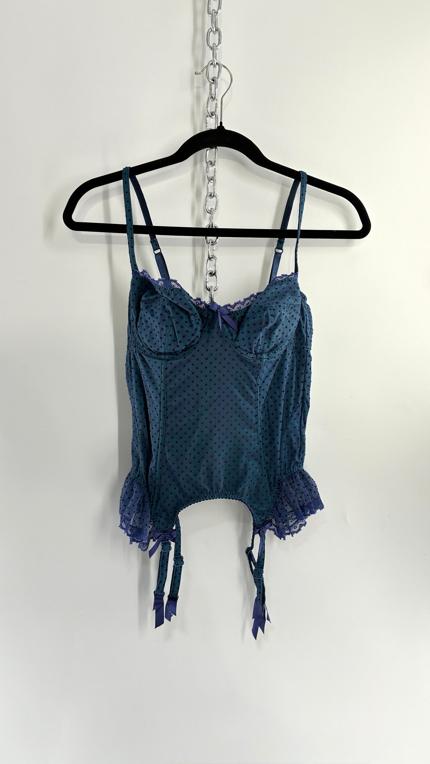 Vintage VICTORIA’S SECRET Sexy Little Things Navy Blue Polka Dotted Corset (34C)