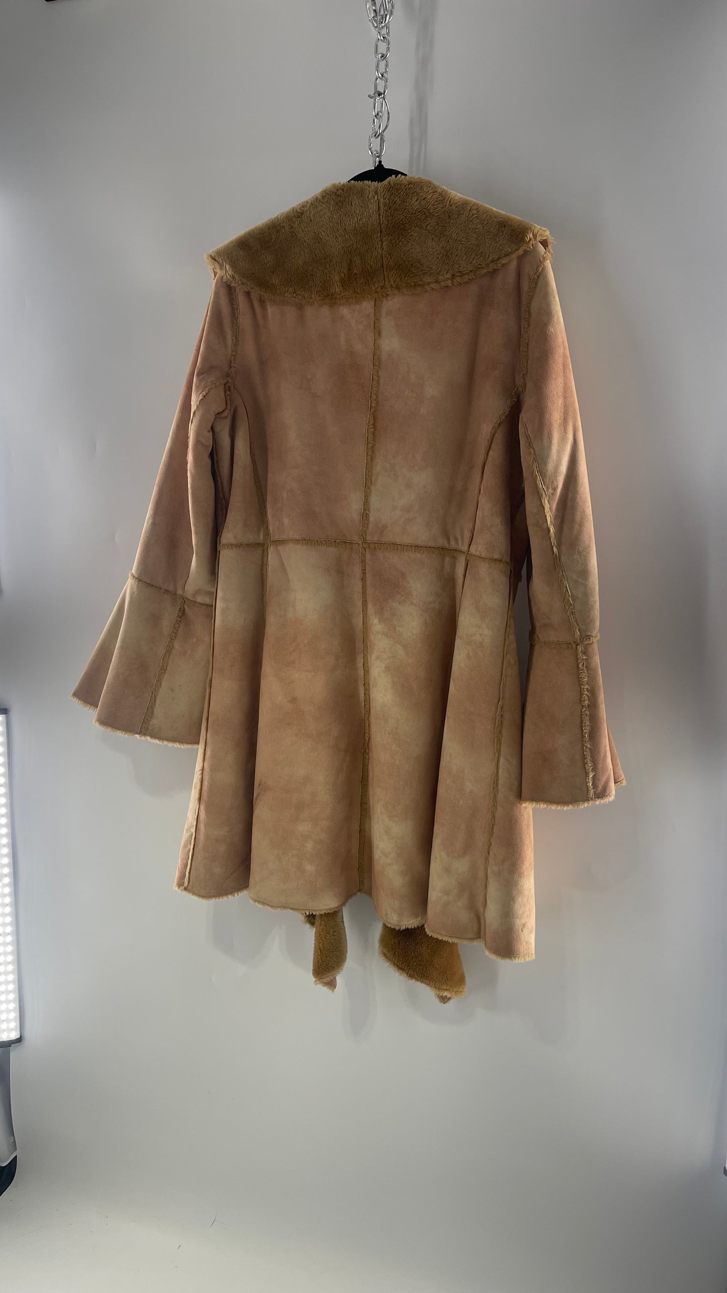 Newport News Tan Faux Suede Coat with Bell Sleeves and Ruffled, Draping Closure  (C) (10)