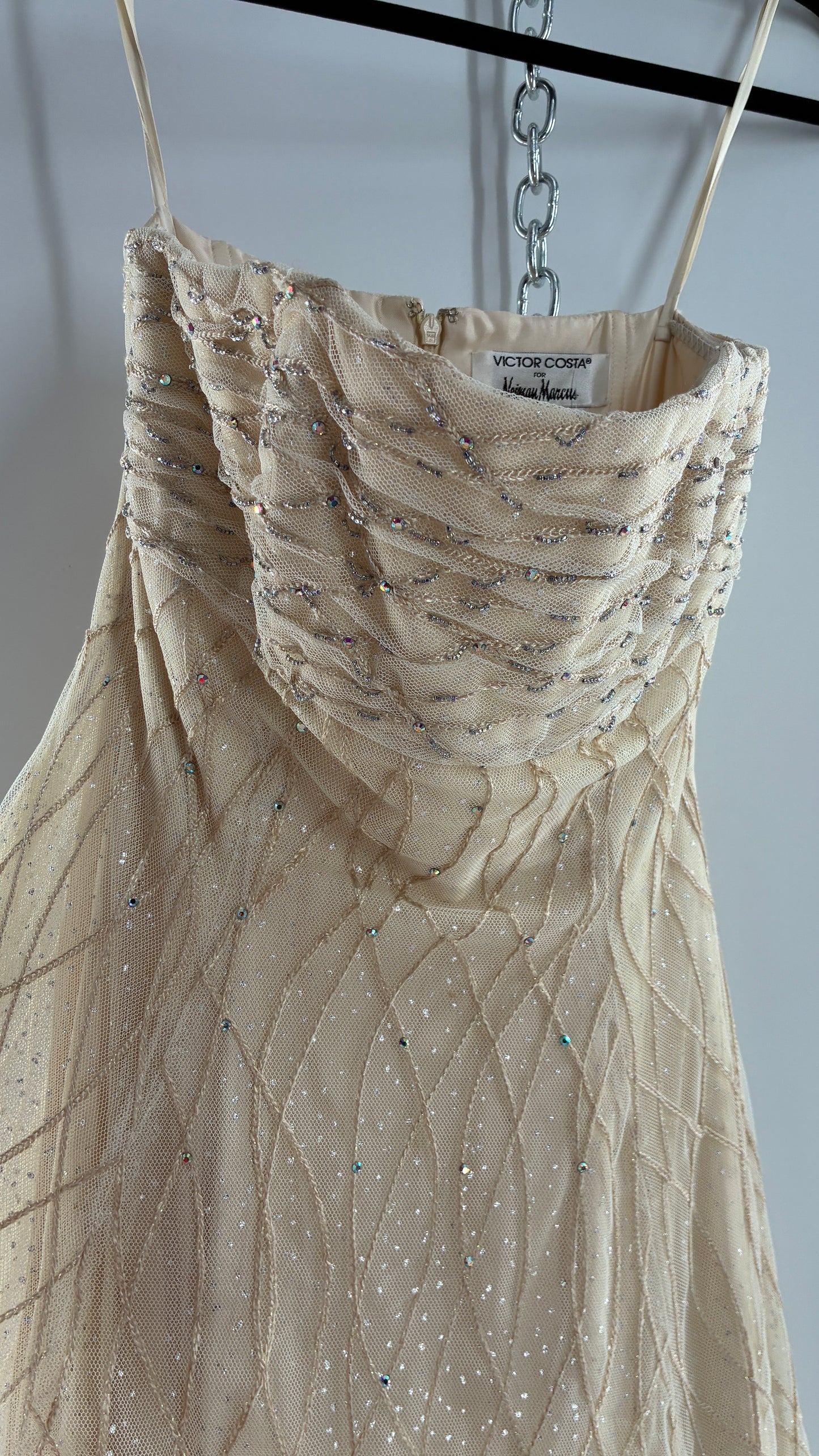 Vintage Victor Costa for Neiman Marcus Strapless Ruched/Pleated Bust Mermaid Gown Covered in Braided Threads and Embroidered Beads (6)