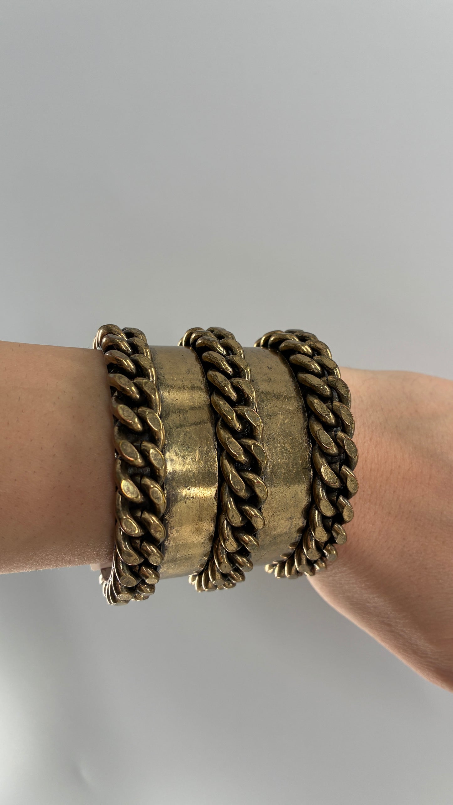Vintage J CREW Brass Bangle, Cuff with Heavy Chain Detail
