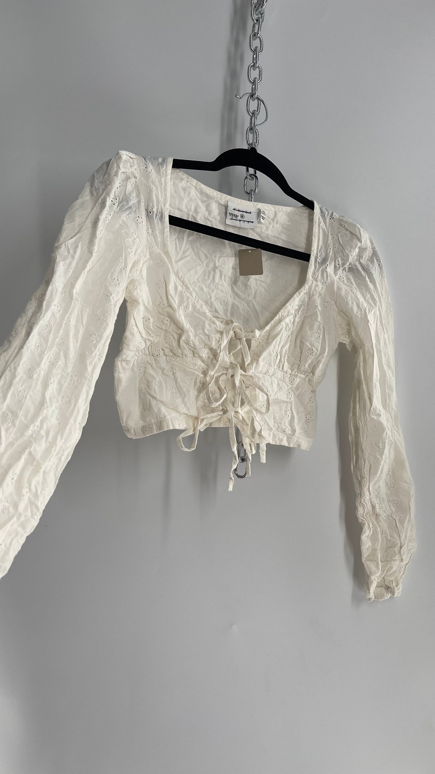 Daisy Street Triple Tie Bust Off White Eyelet Lace Blouse (XS)