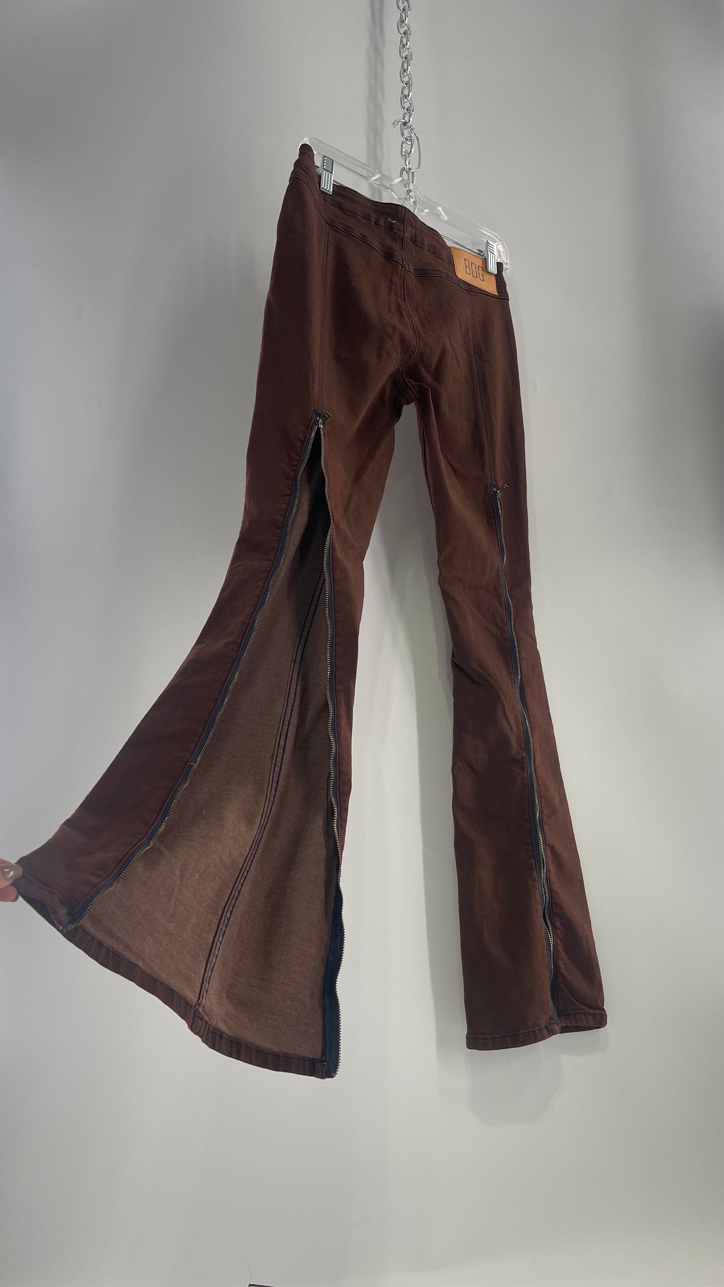 BDG Urban Outfitters Burn Out Brown Kick Flare with Thigh High Zipper Detail (27)