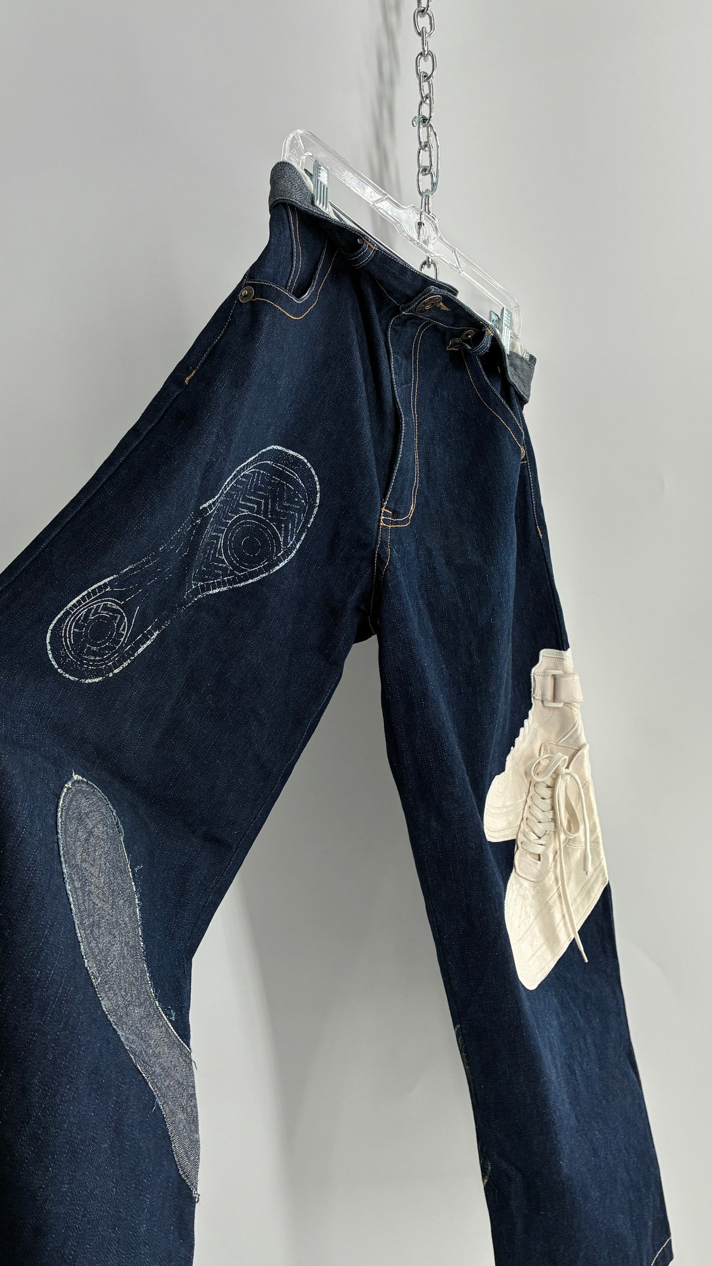 Vintage RAWBLUE Baggy Heavy Denim Wide Legs with AF1 Appliqué (32W/31)