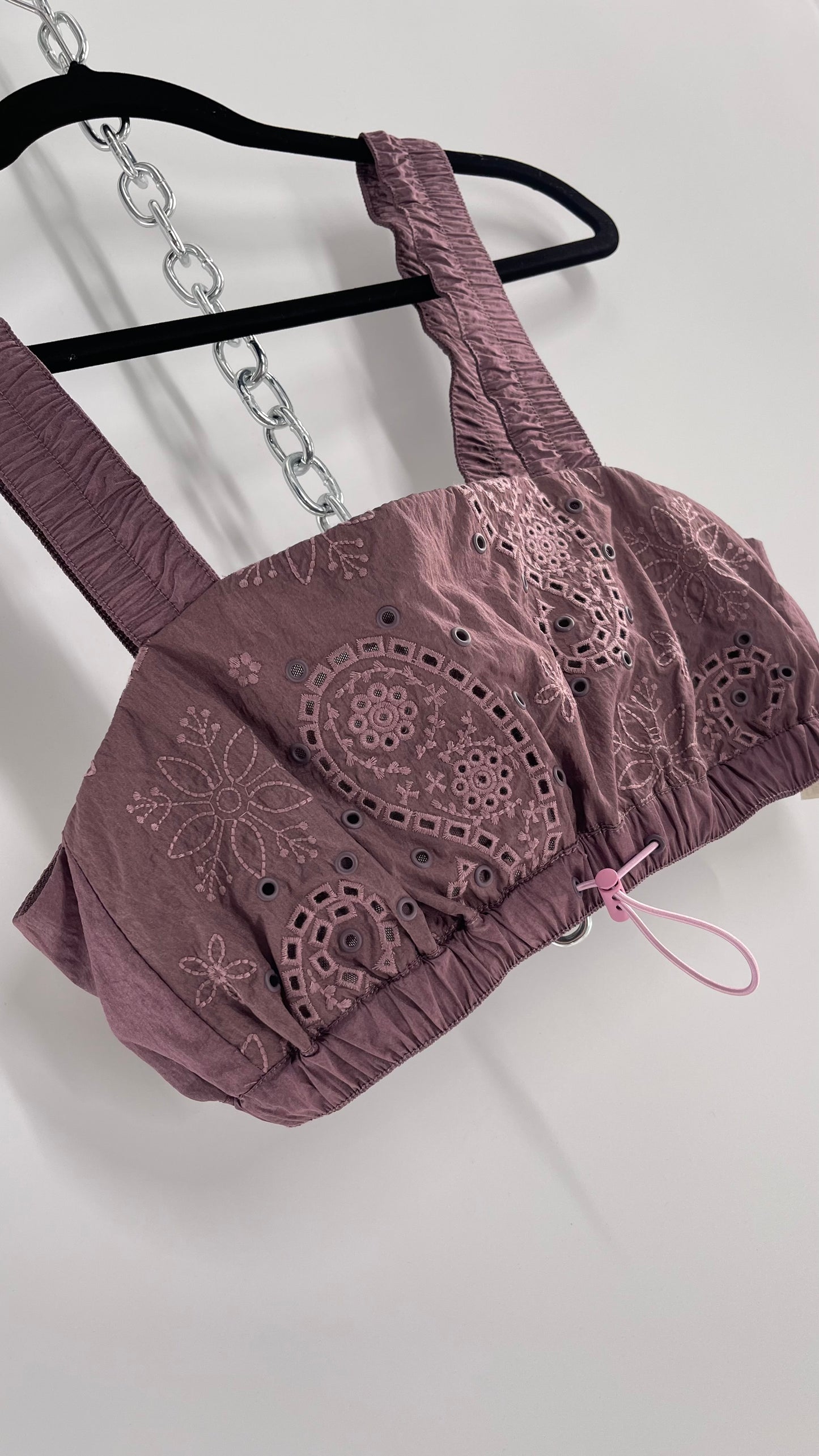 Free People Movement Dusty Purple Crop with Perforated Paisley Design (XS)