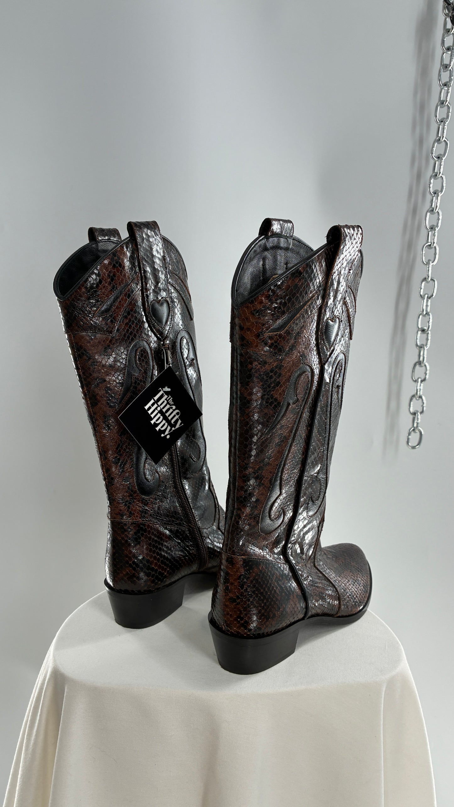 Vintage LABLANC Snakeskin Cowboy Boots with Hearts Made in Italy (36)