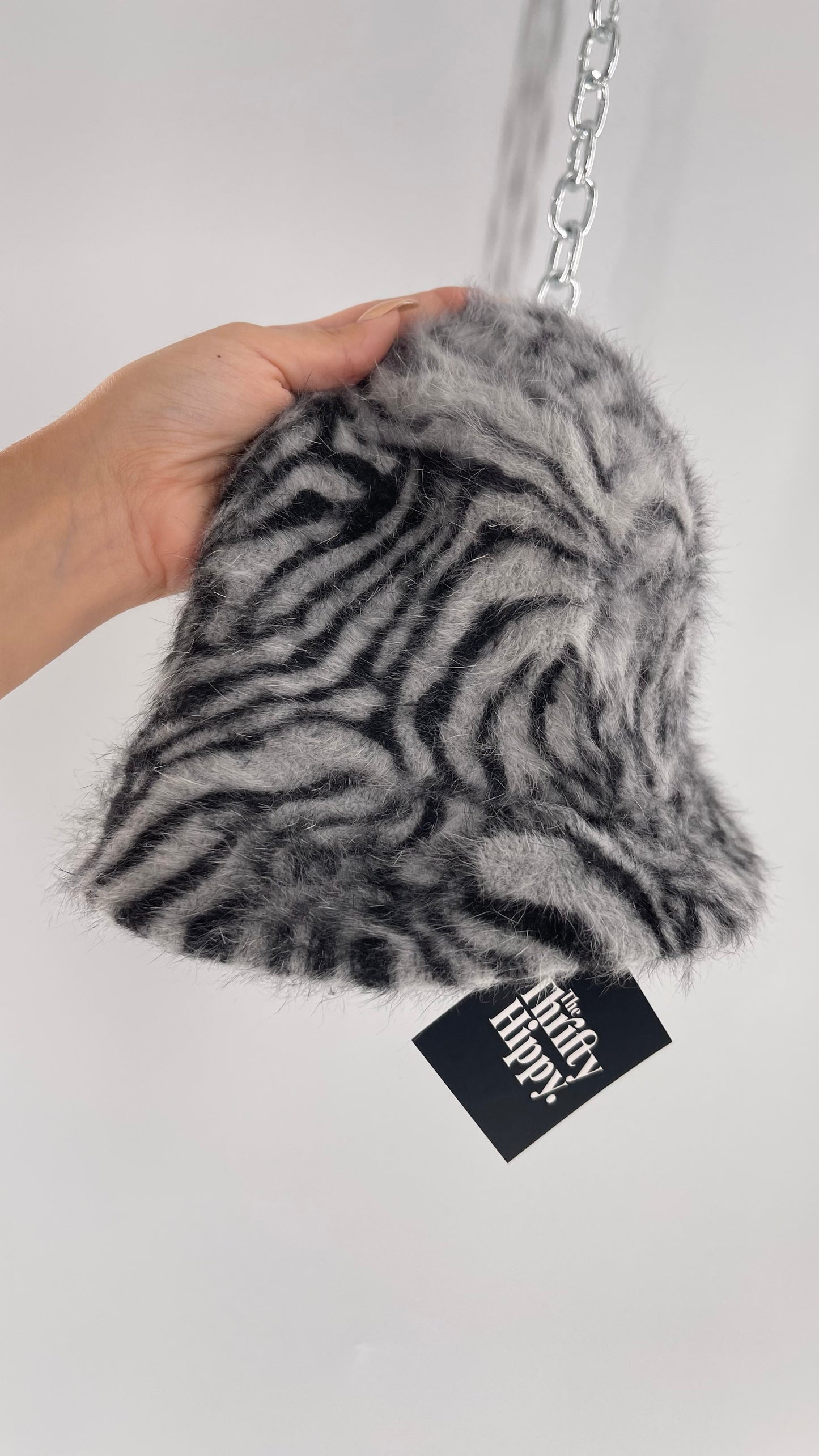 Vintage Designer Filippo Catarzi 80% Angora Zebra Printed Bucket Hat