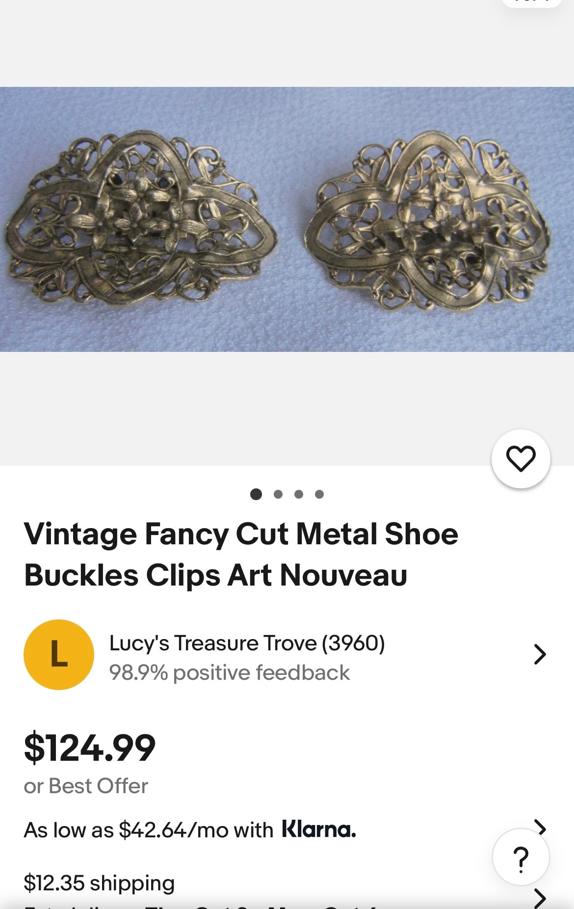 Vintage MUSI Ornate Gold French Buckle Clip with Engraved Flowers and Leaves