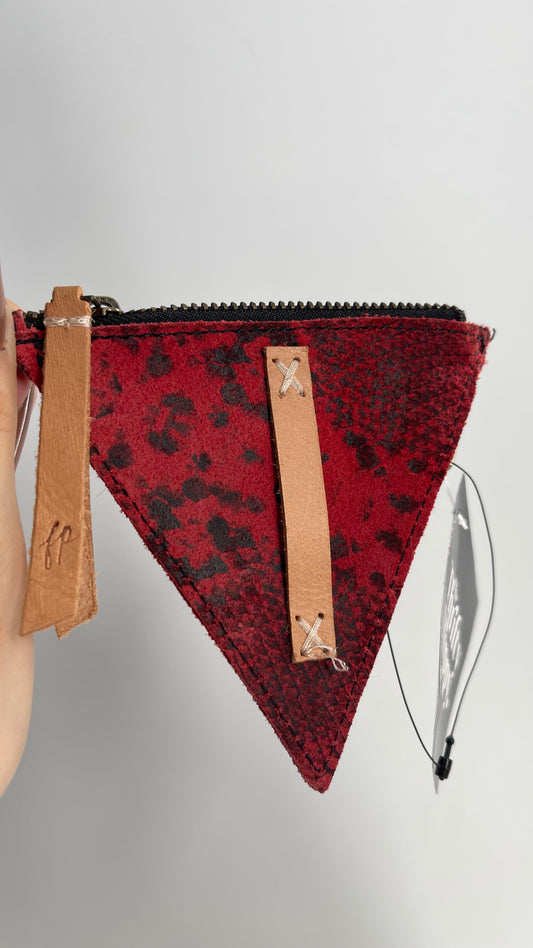 Free People Red Suede Leather Snake Patterned Triangle Belt Coin Pouch