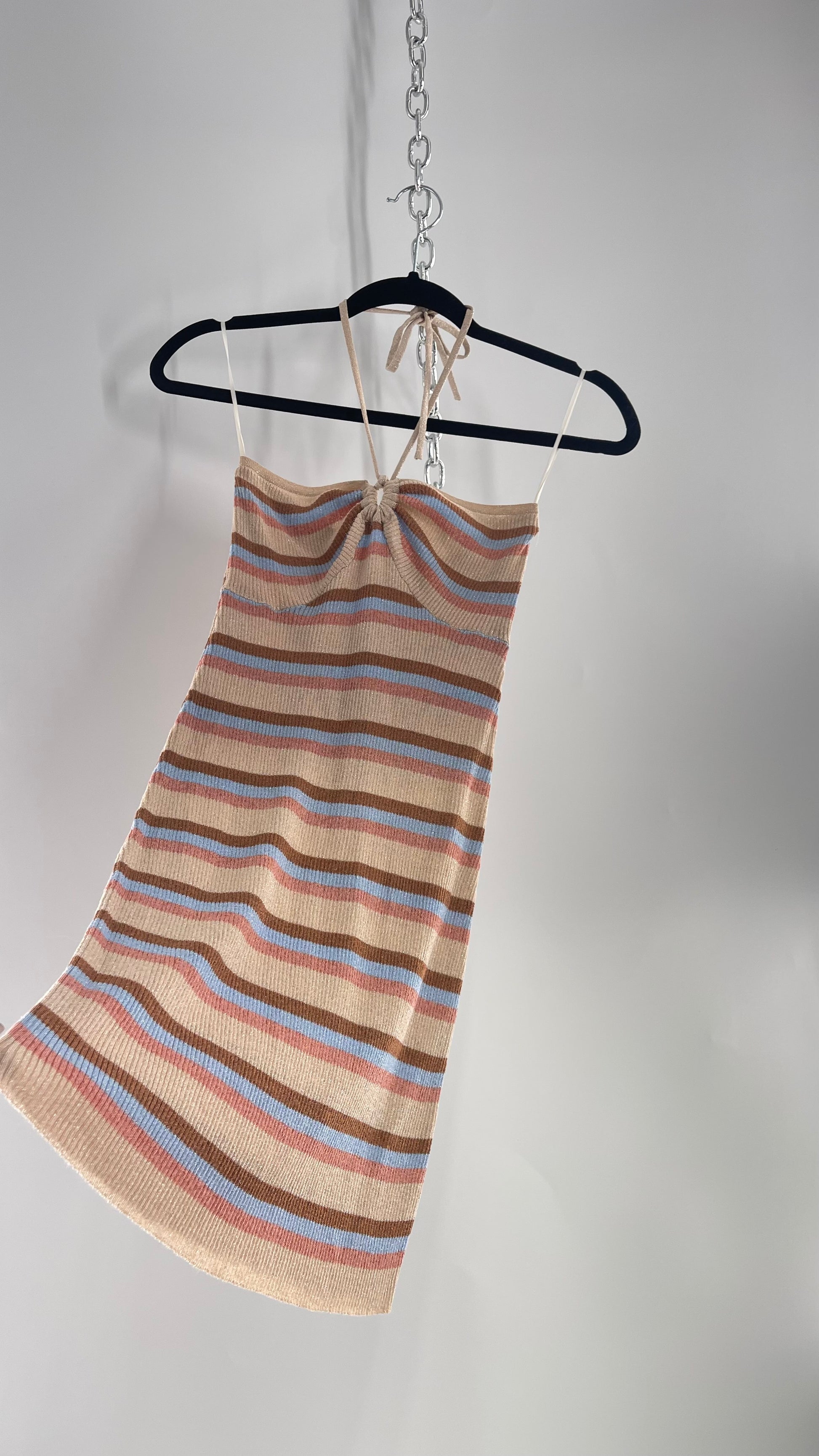 Princess Polly Beige/Blue/Pink Striped Glitter/Tinsel Knit Mini Dress The Thrifty Hippy Princess Polly Beige/Blue/Pink Striped Glitter/Tinsel Knit Mini Dress The Thrifty Hippy