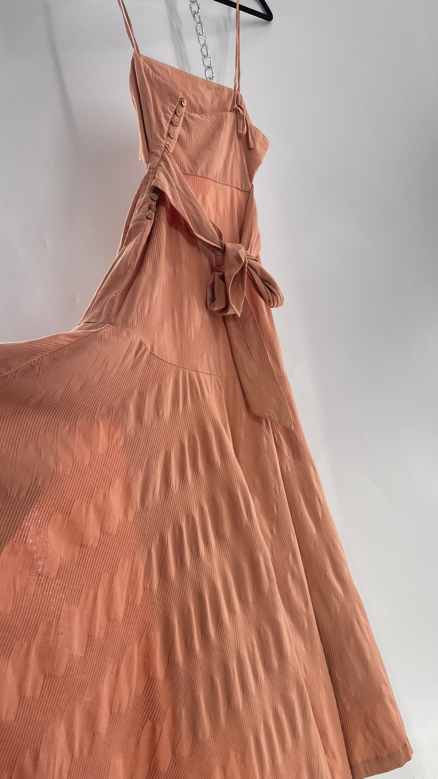 Free People Terracotta/ Smoky Pink Maxi Dress with Exposed Midriff, Waist Bow, and Side Slit with Tags Attached  (M)