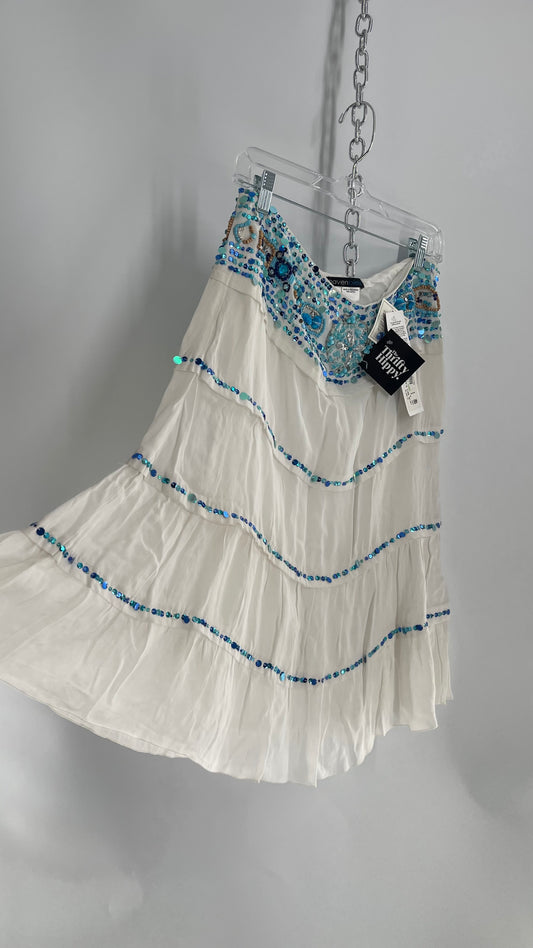 Vintage Haven Bleu White Skirt with Beaded Waistline (Medium)