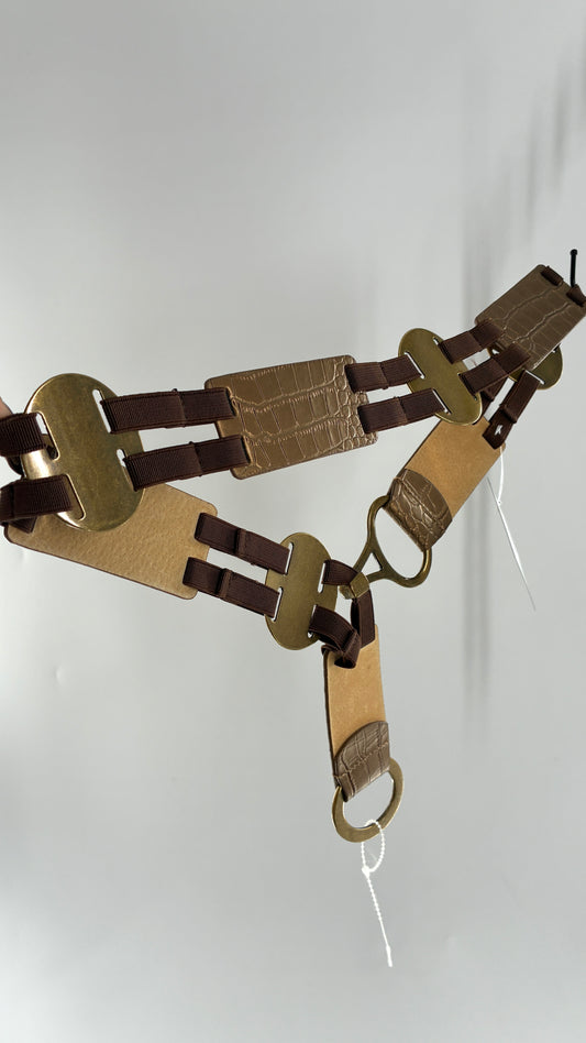 Vintage CHICO’s Bronze Embossed Leather and Metal Ring Belt (Medium)
