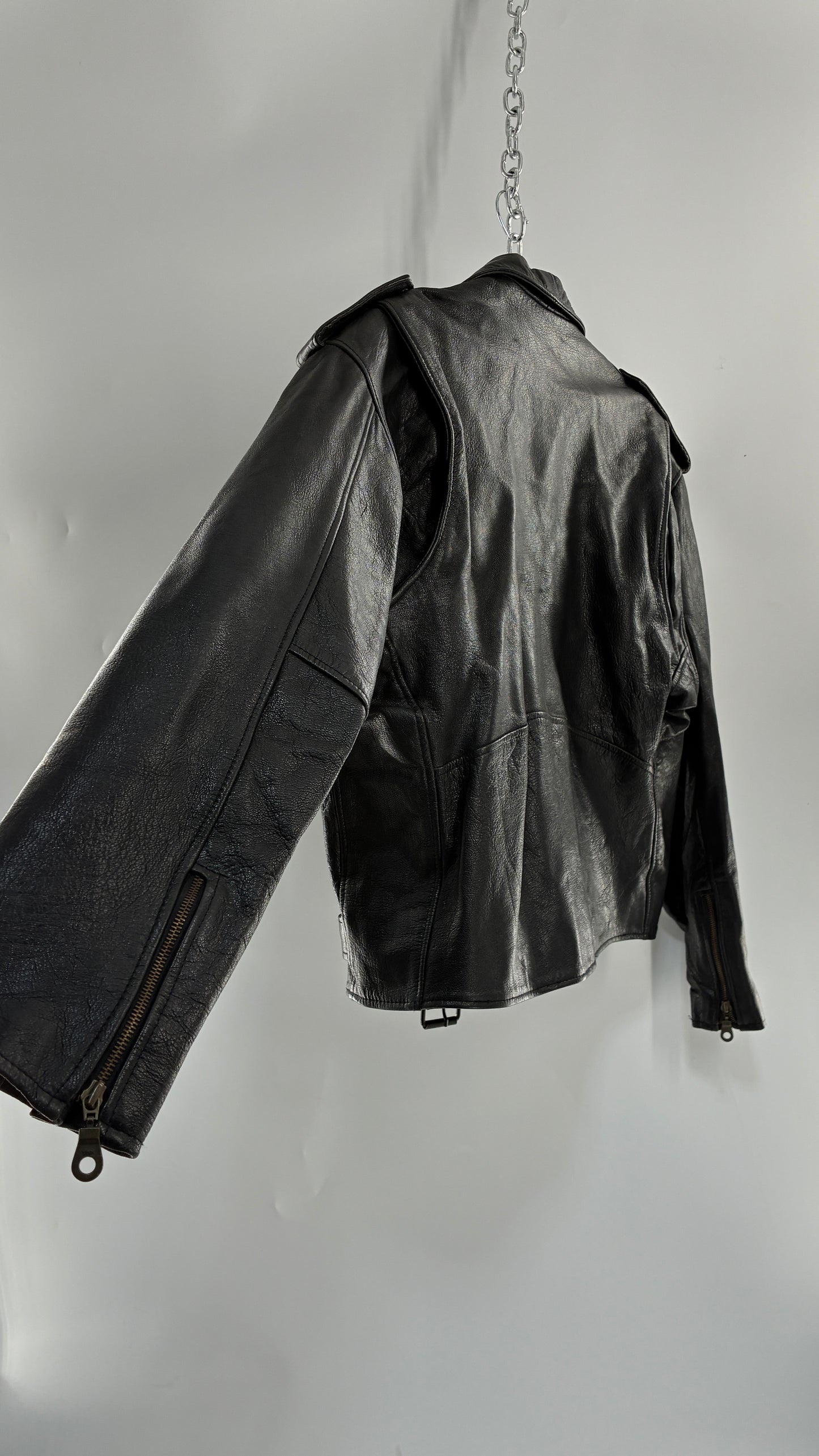 Vintage Black Genuine Leather Motorcycle Jacket (XL)