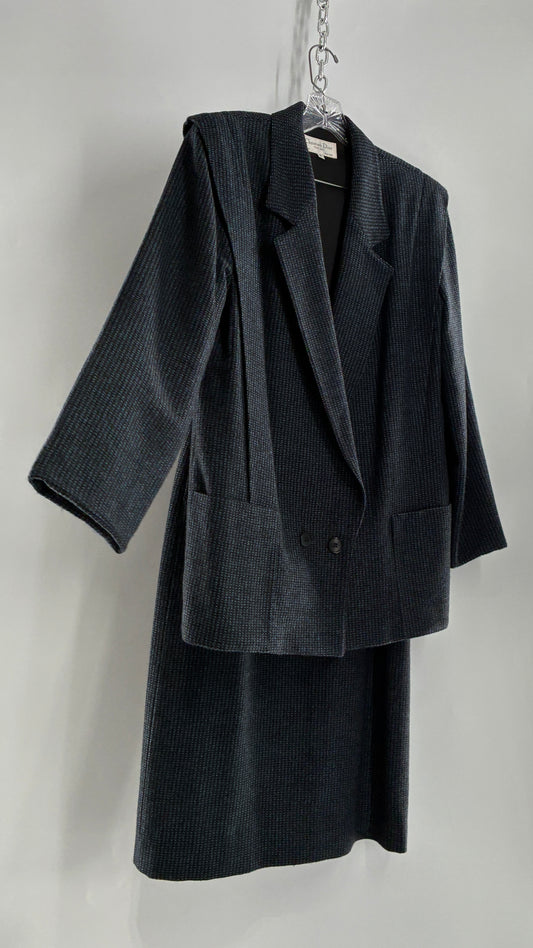Vintage CHRISTIAN DIOR Navy Woven Maxi Skirt and Oversized Lapel Style Blazer with Padded Shoulders (8)