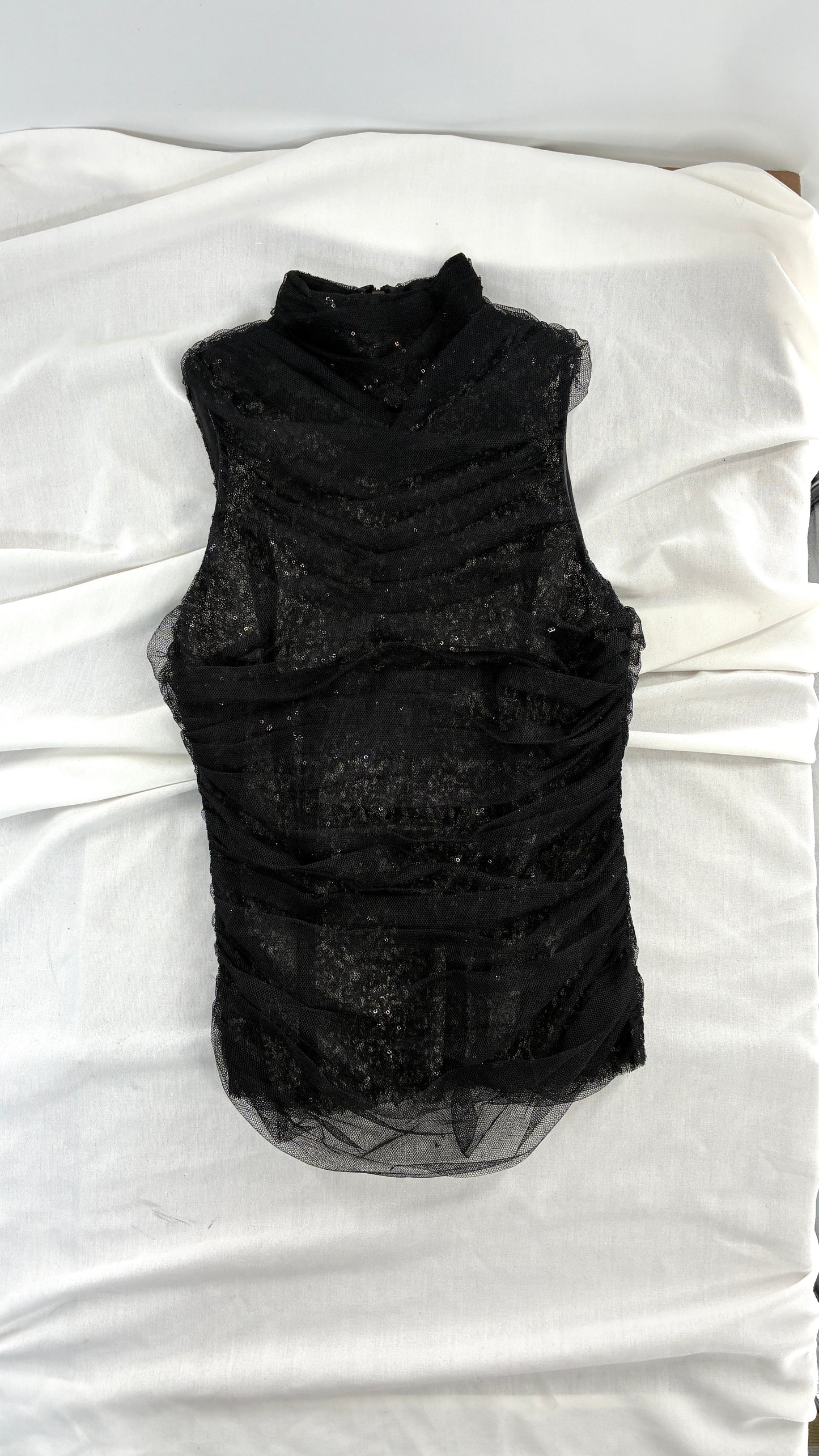 BYRON LARS Beauty Mark Sequin with Tulle Overlay Mock Neck (4)