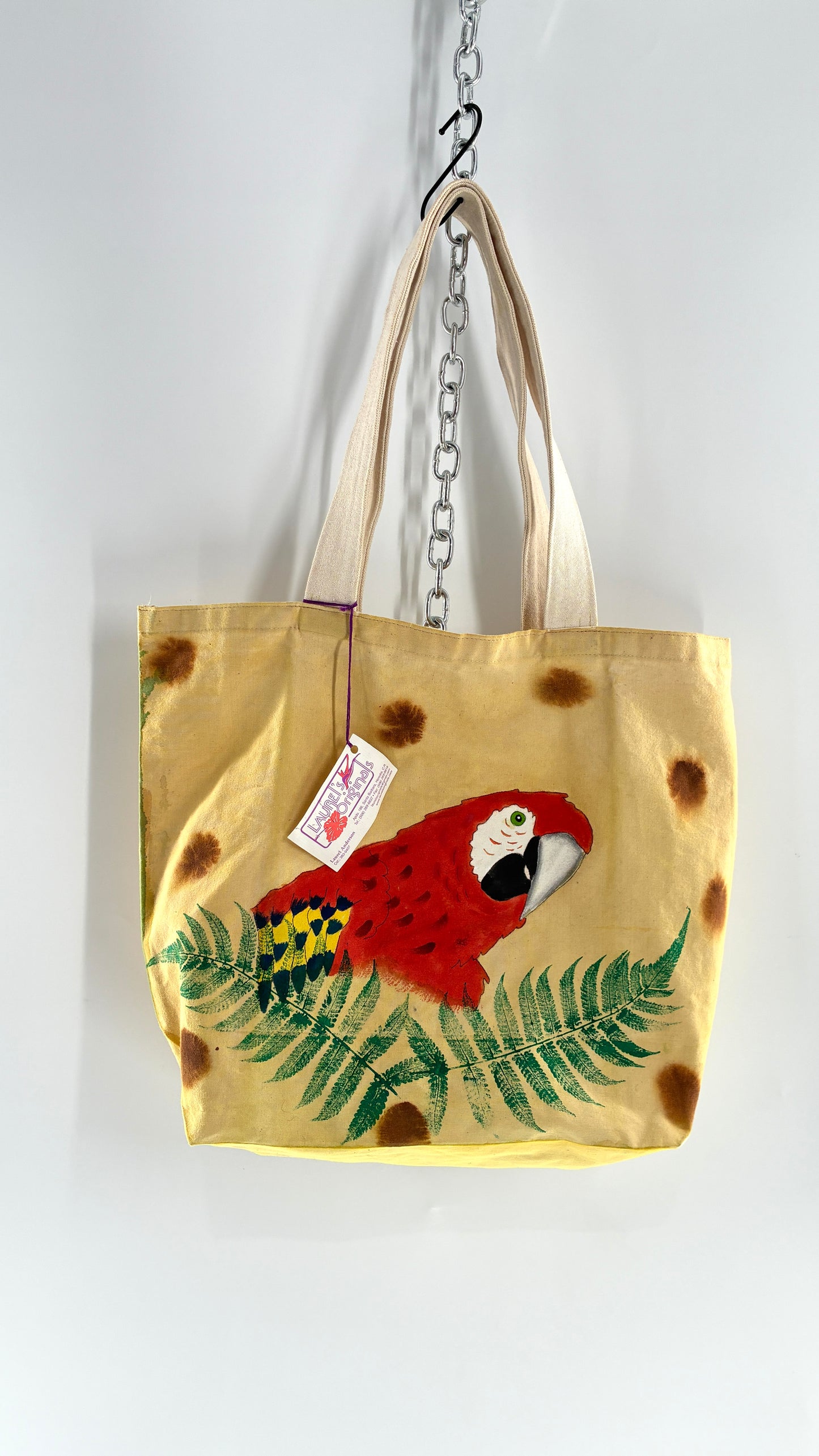 Vintage Laurel’s Originals by Laurel Anderson 100% Cotton Artisanal Hand Painter Tropical Tote Bag