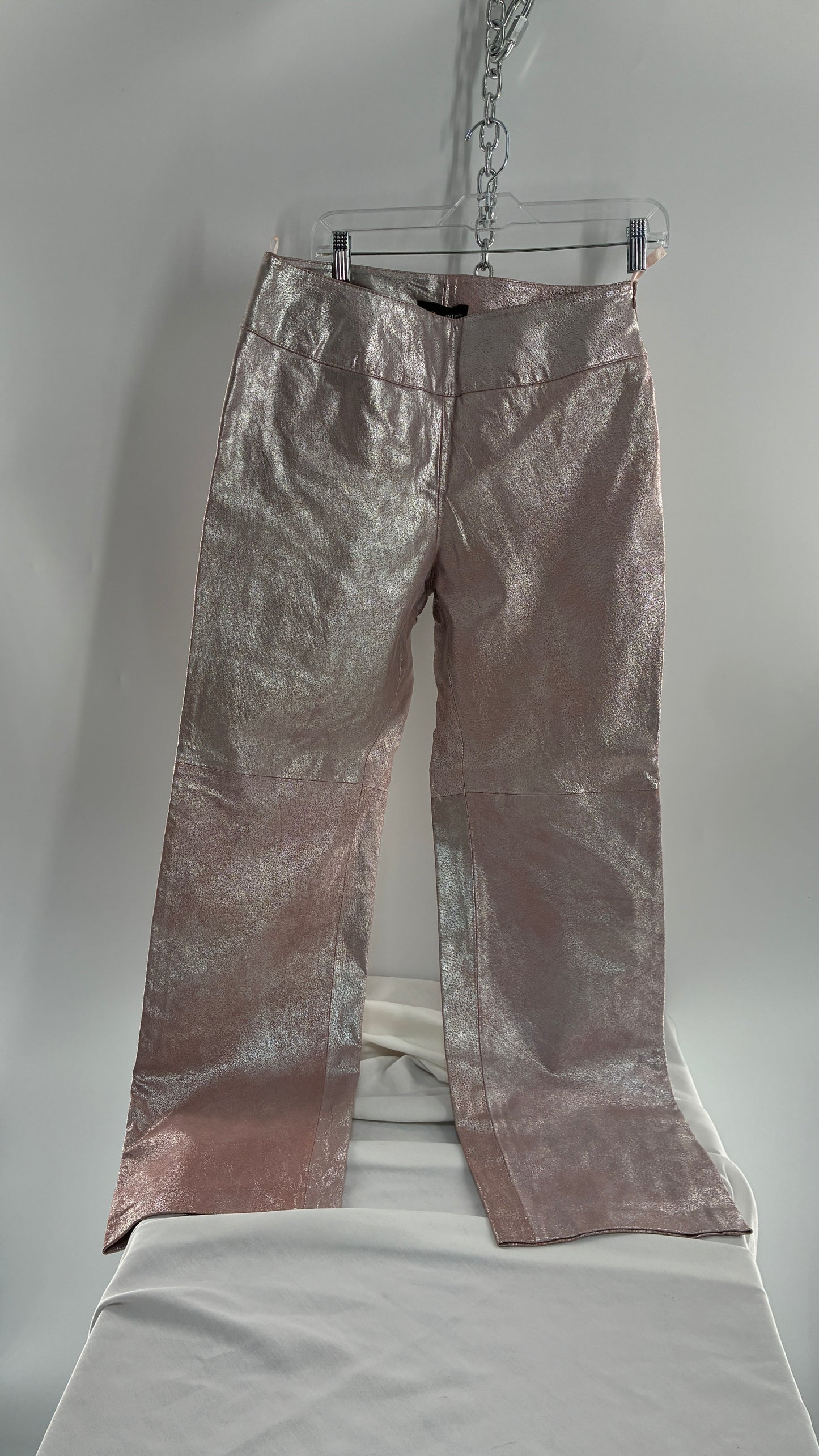 Vintage Deadstock METROSTYLE Pink Metallic Leather Low Rise Bottoms (12)