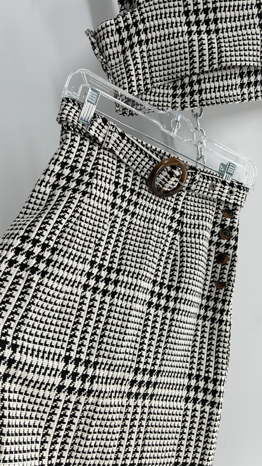 Free People Black and White Houndstooth Two Piece Set with Button Side Detailing and Belt (2)