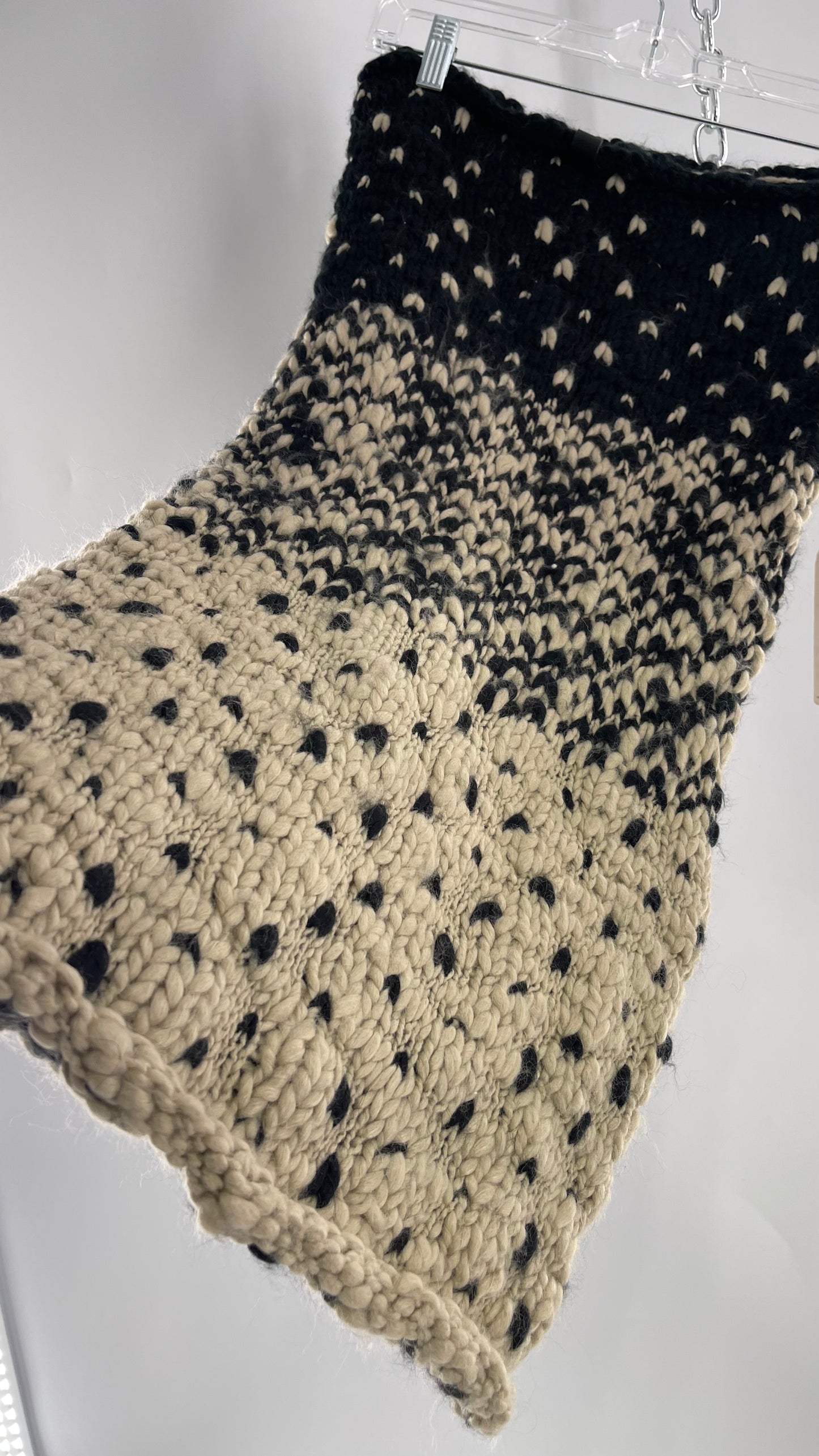 Anthropologie Bickley + Mitchell Beige and Black Heavy Chunky Knit Infinity Tube Scarf with Tags Attached