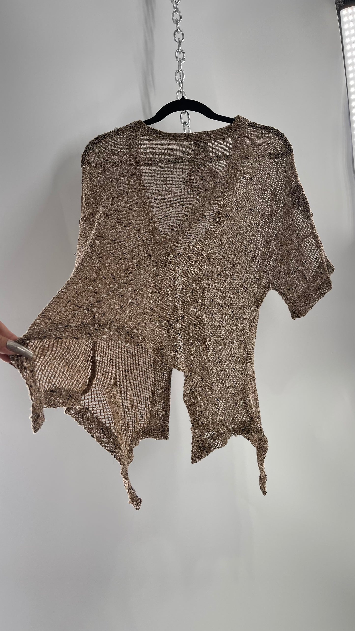 Netted Tropical Brown Short with Wooden Buttons (Medium)