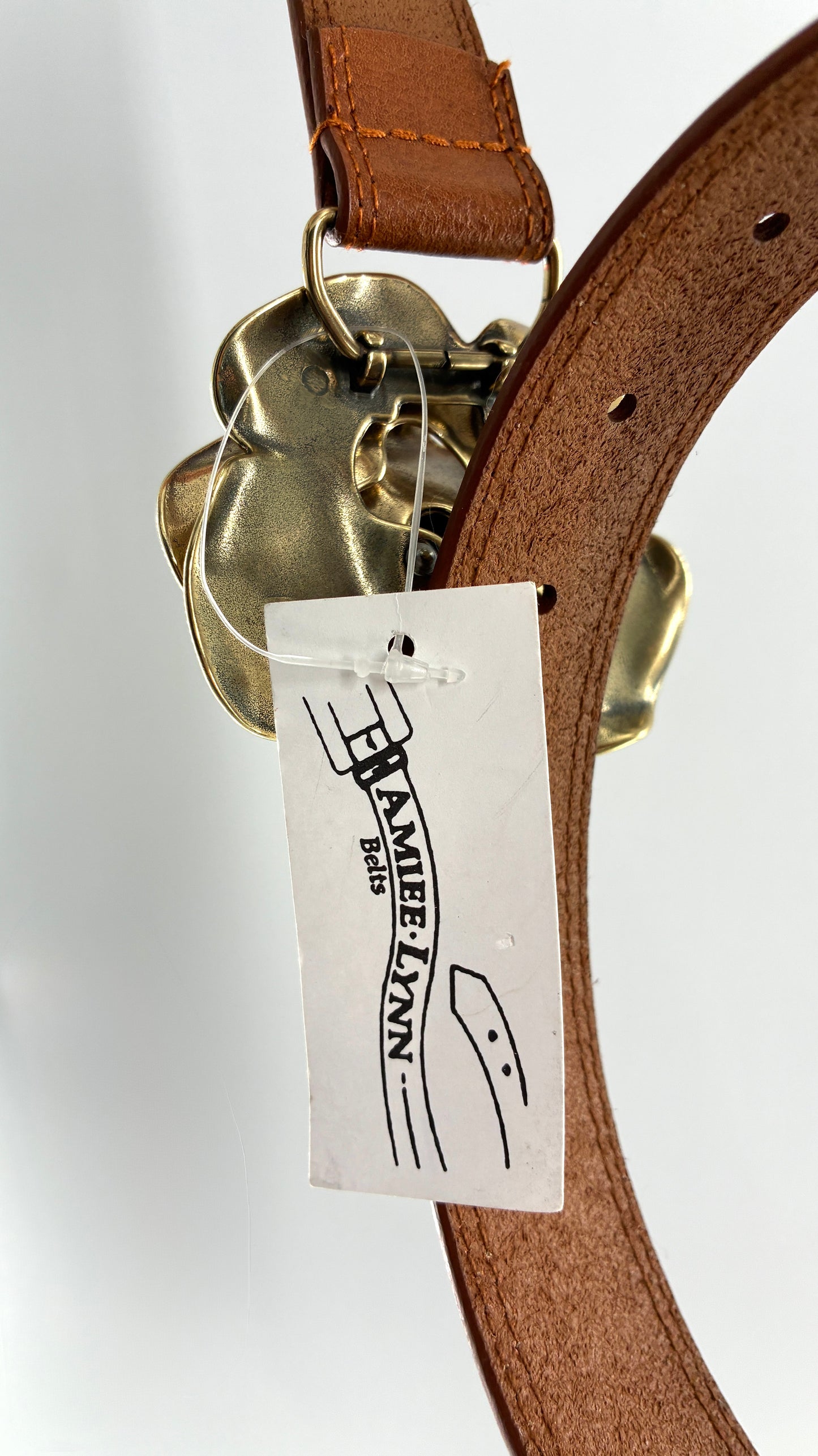 Deadstock Vintage AIMEE LYNN Genuine Leather Belt with Oversized Gold Metal Rosette (M/L)