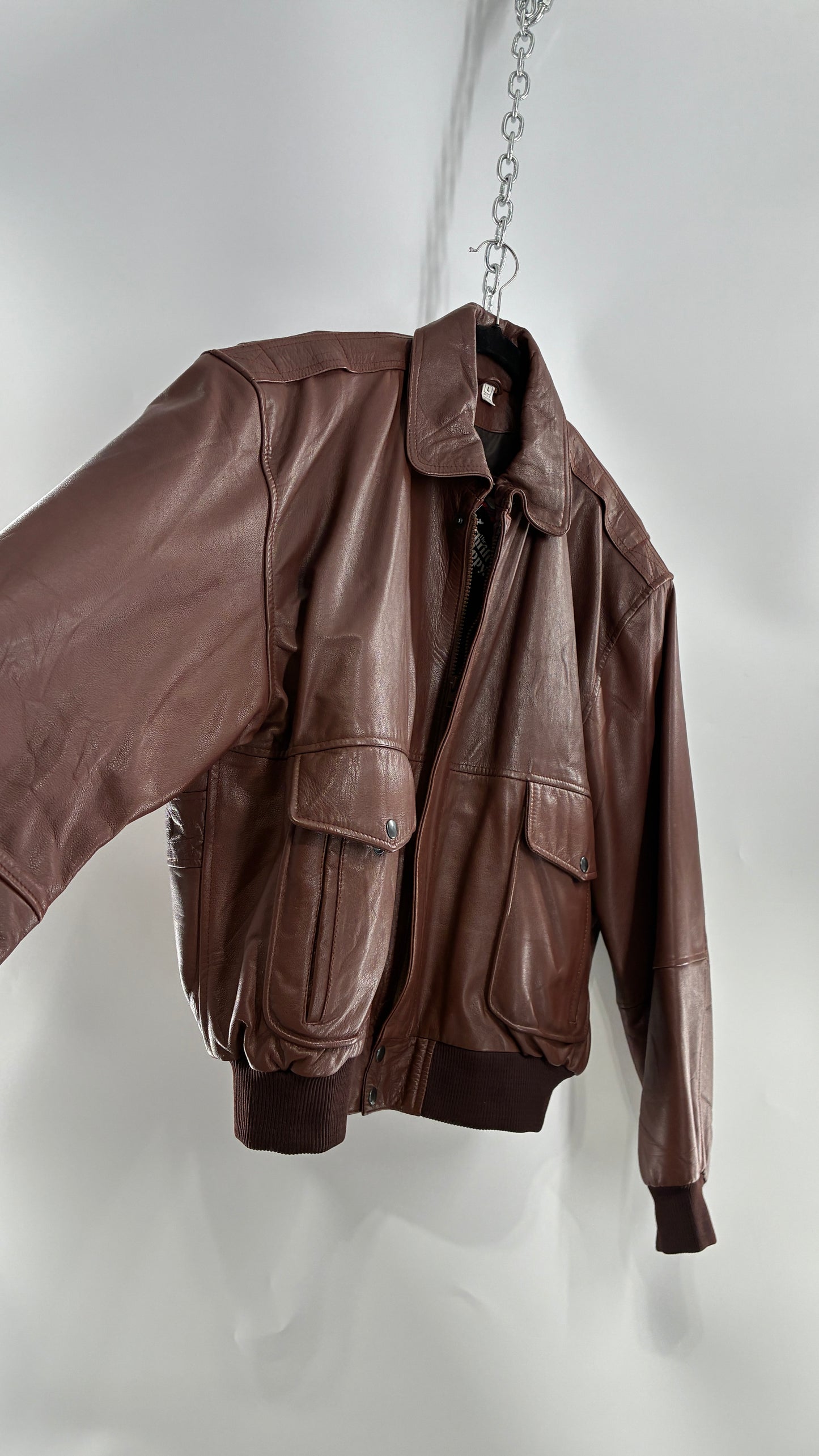 Vintage SUPER FORTRESS B2 Brown Leather Bomber Jacket (Large)
